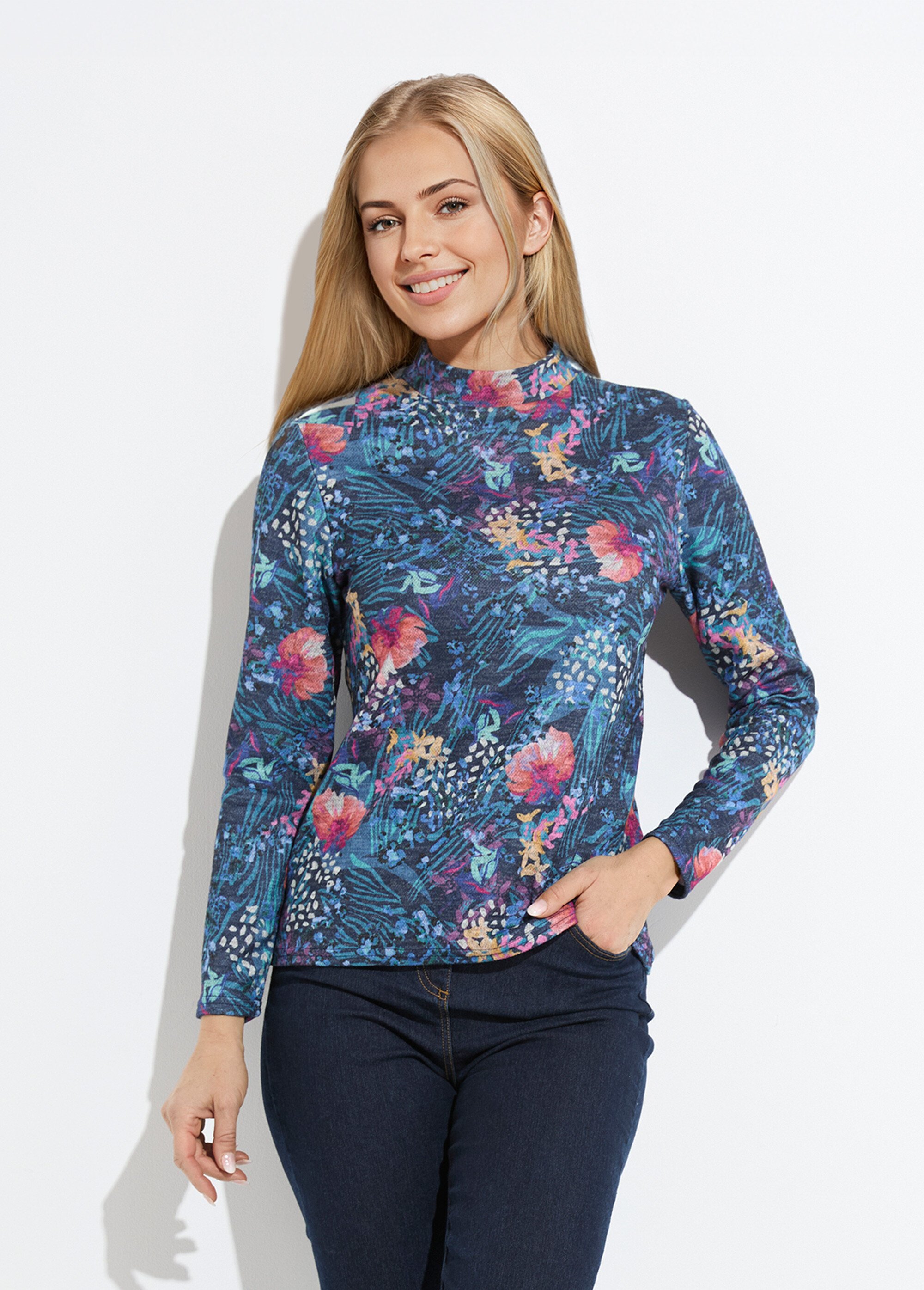 Sous-pull chaud court col montant Femme Bleu CASPAR FA1