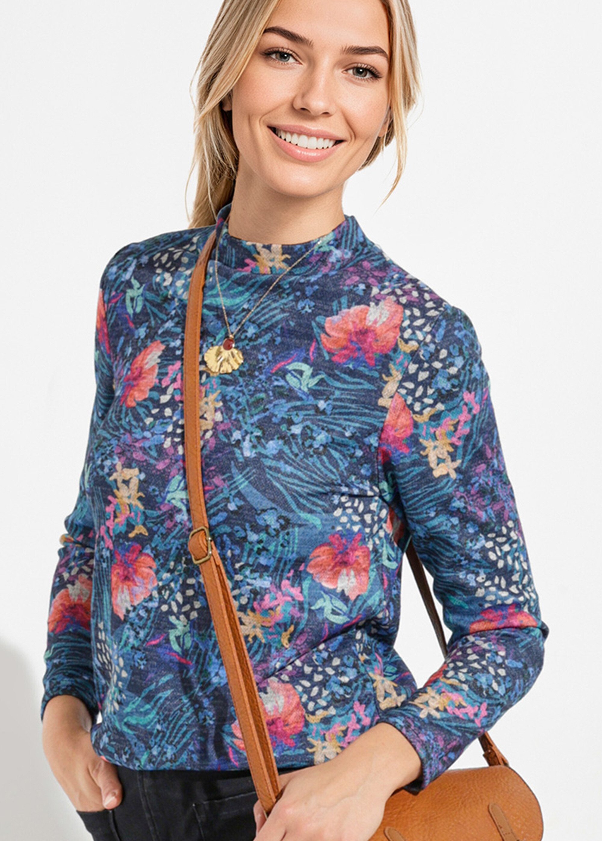 Sous-pull chaud court col montant Femme Bleu CASPAR MV1