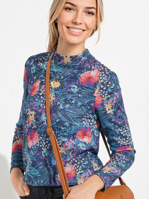 Sous-pull chaud court col montant Femme Bleu CASPAR MV1