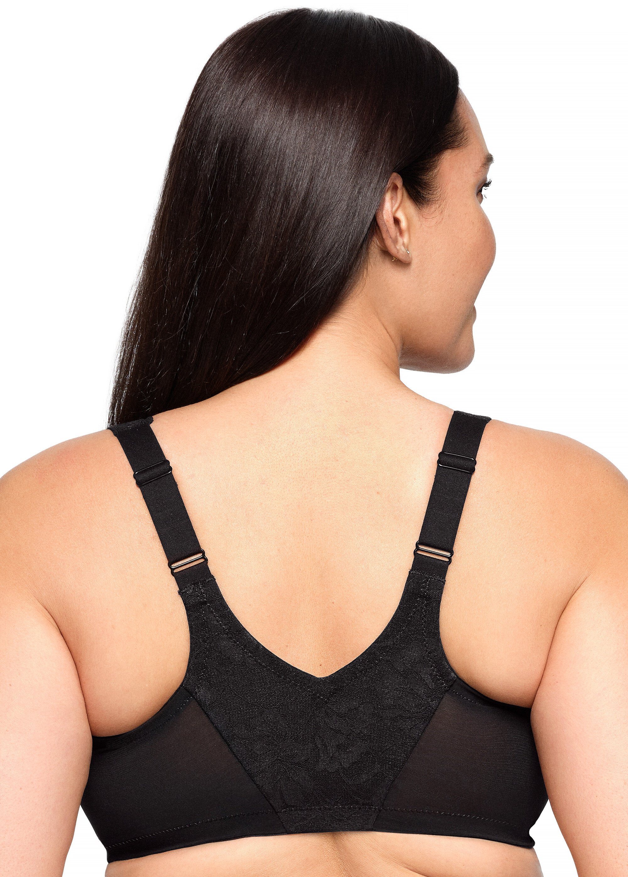 Soutien-gorge WonderWire Dentelle Dos Nageur à Fermeture Frontale, Spécial Grandes Tailles n°9246 Femme Grande Taille NOIR UNI 9246 DO1