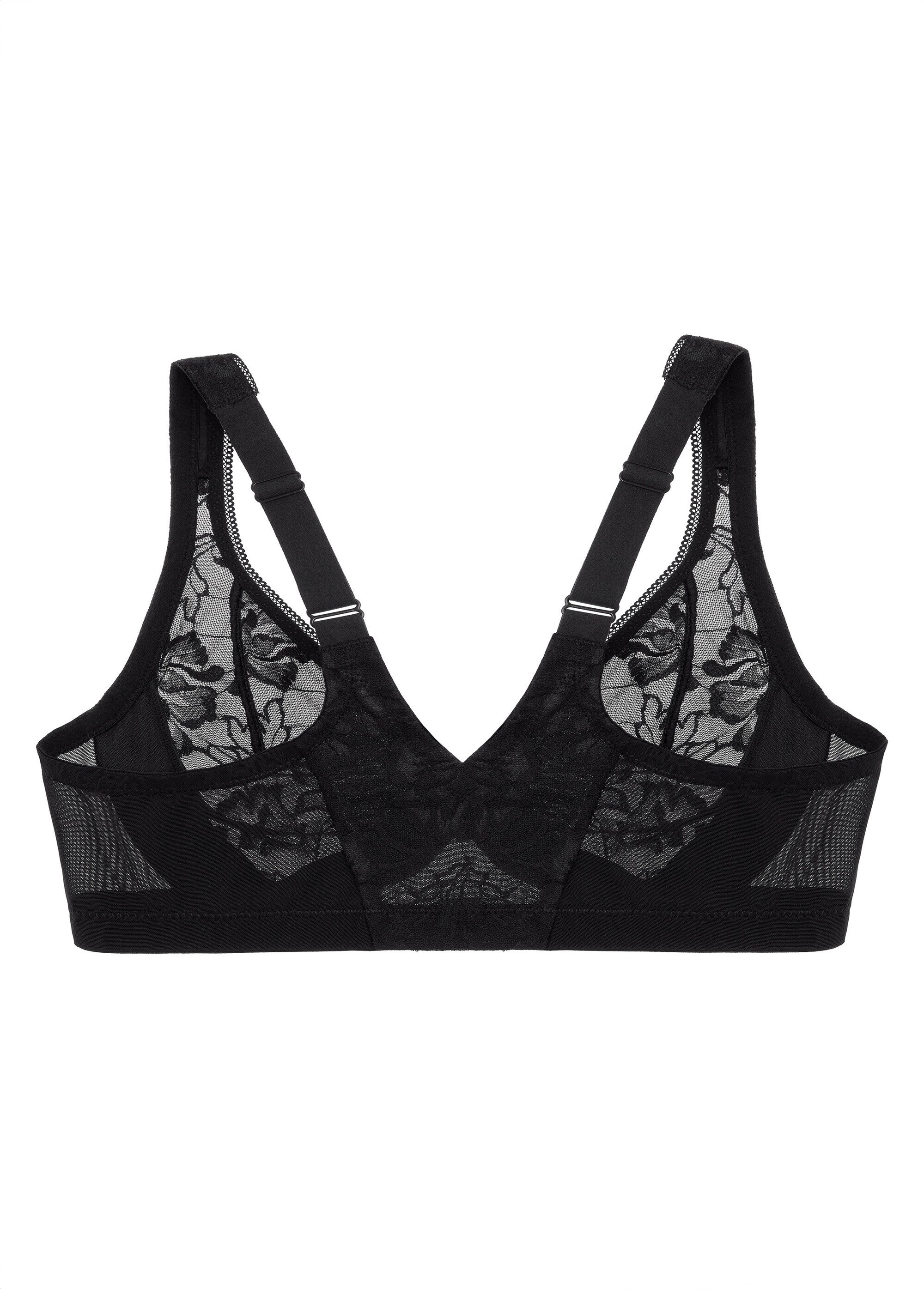 Soutien-gorge WonderWire Dentelle Dos Nageur à Fermeture Frontale, Spécial Grandes Tailles n°9246 Femme Grande Taille NOIR UNI 9246 DO2