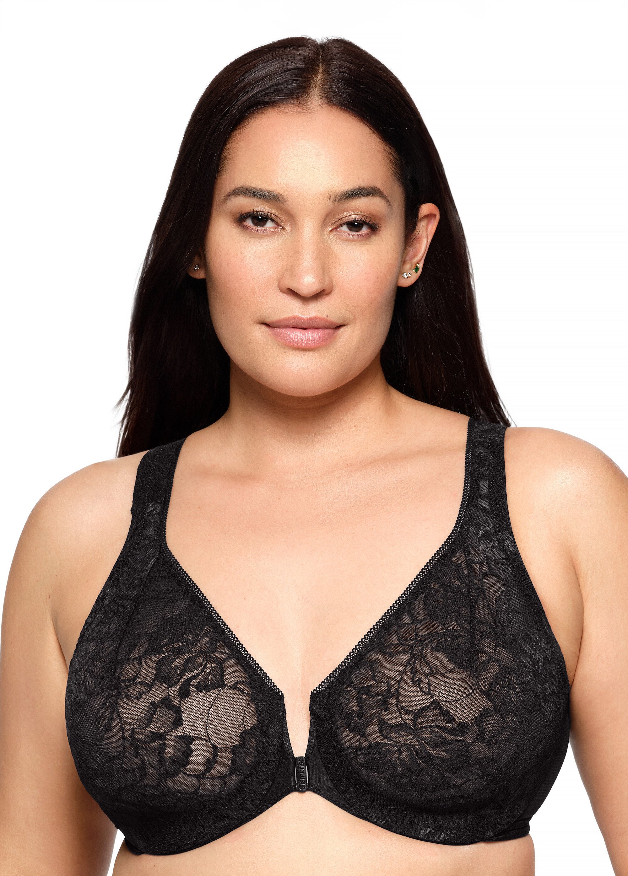 Soutien-gorge WonderWire Dentelle Dos Nageur à Fermeture Frontale, Spécial Grandes Tailles n°9246 Femme Grande Taille NOIR UNI 9246 FA1