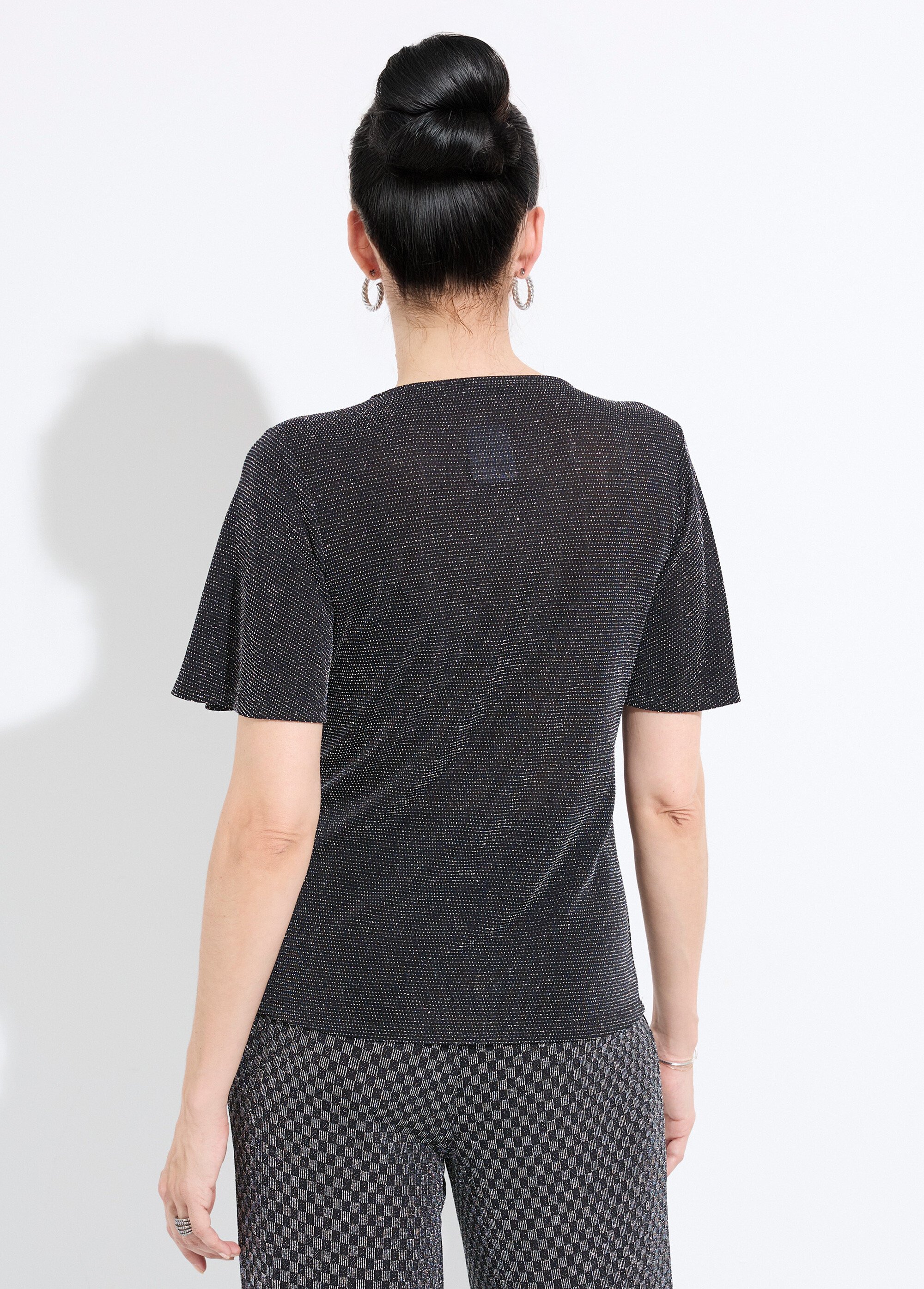 T-shirt brillant manches courtes col rond bijou Femme Noir CINDA DO1