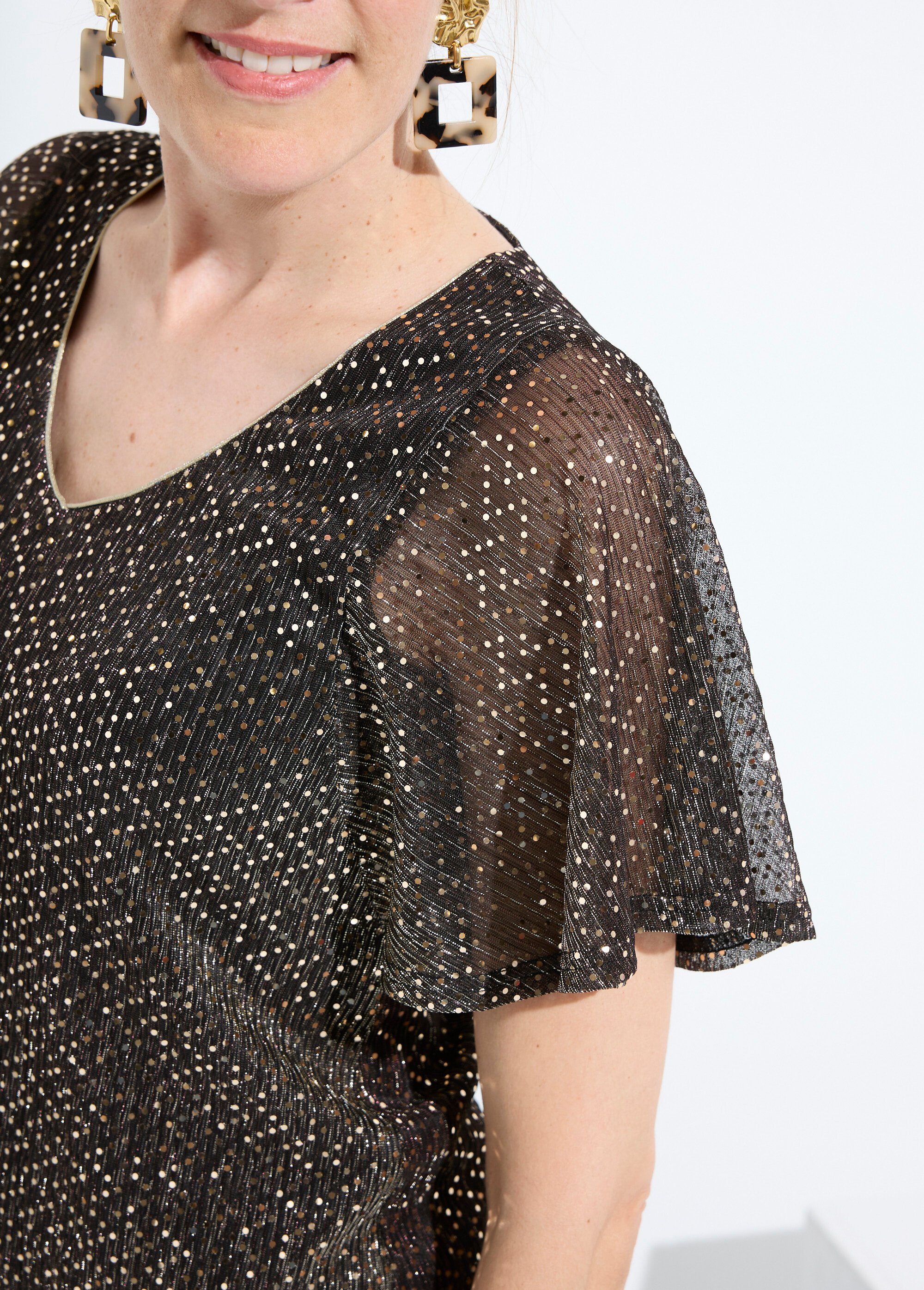 T-shirt pailleté col V manches courtes