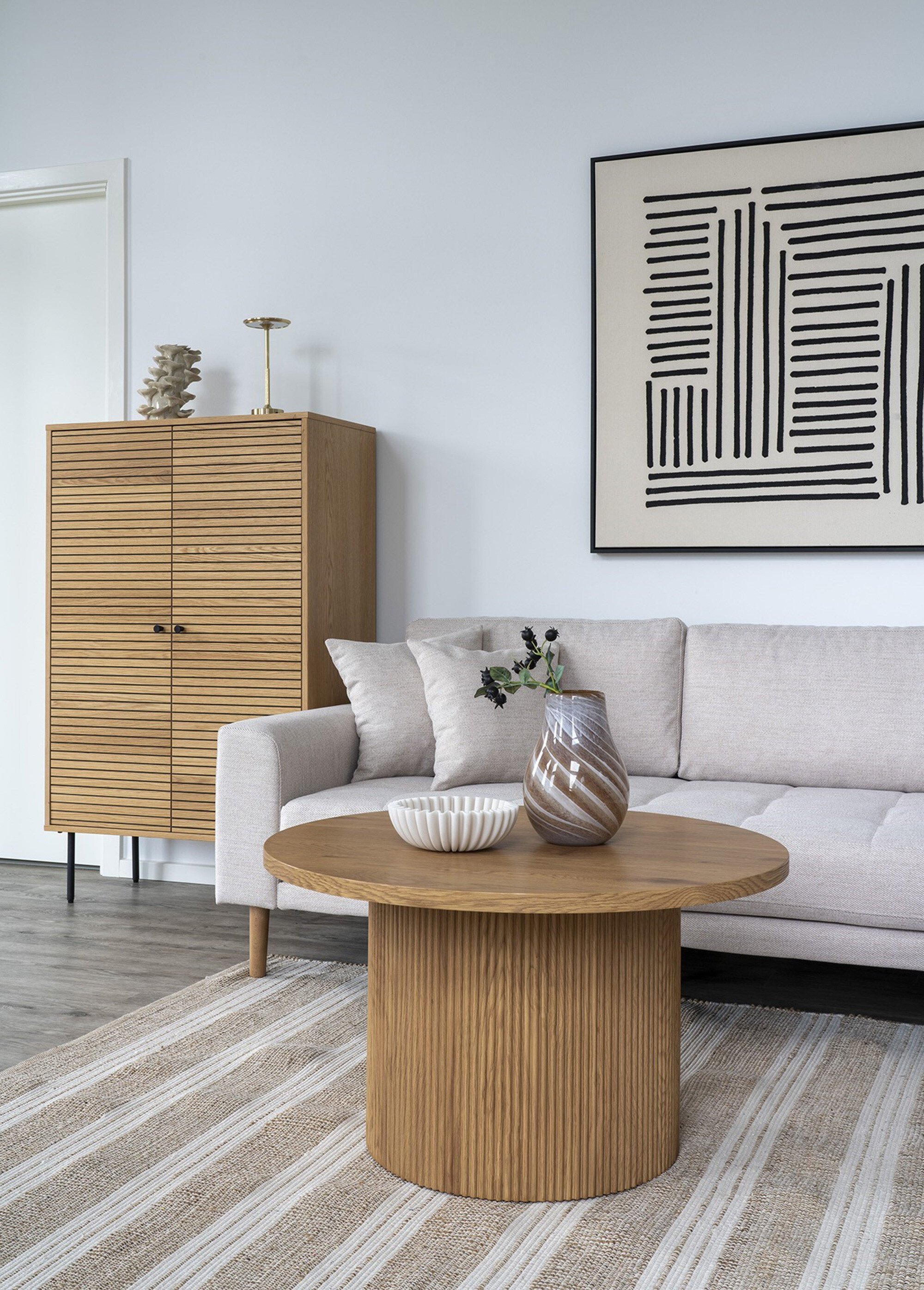 Table basse ronde en chêne plaqué BEIGE HN-2601031 SI1