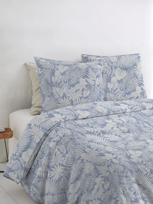 Taie d'oreiller flanelle coton imprimé végétal Bleu RUDE-TAIE SI1
