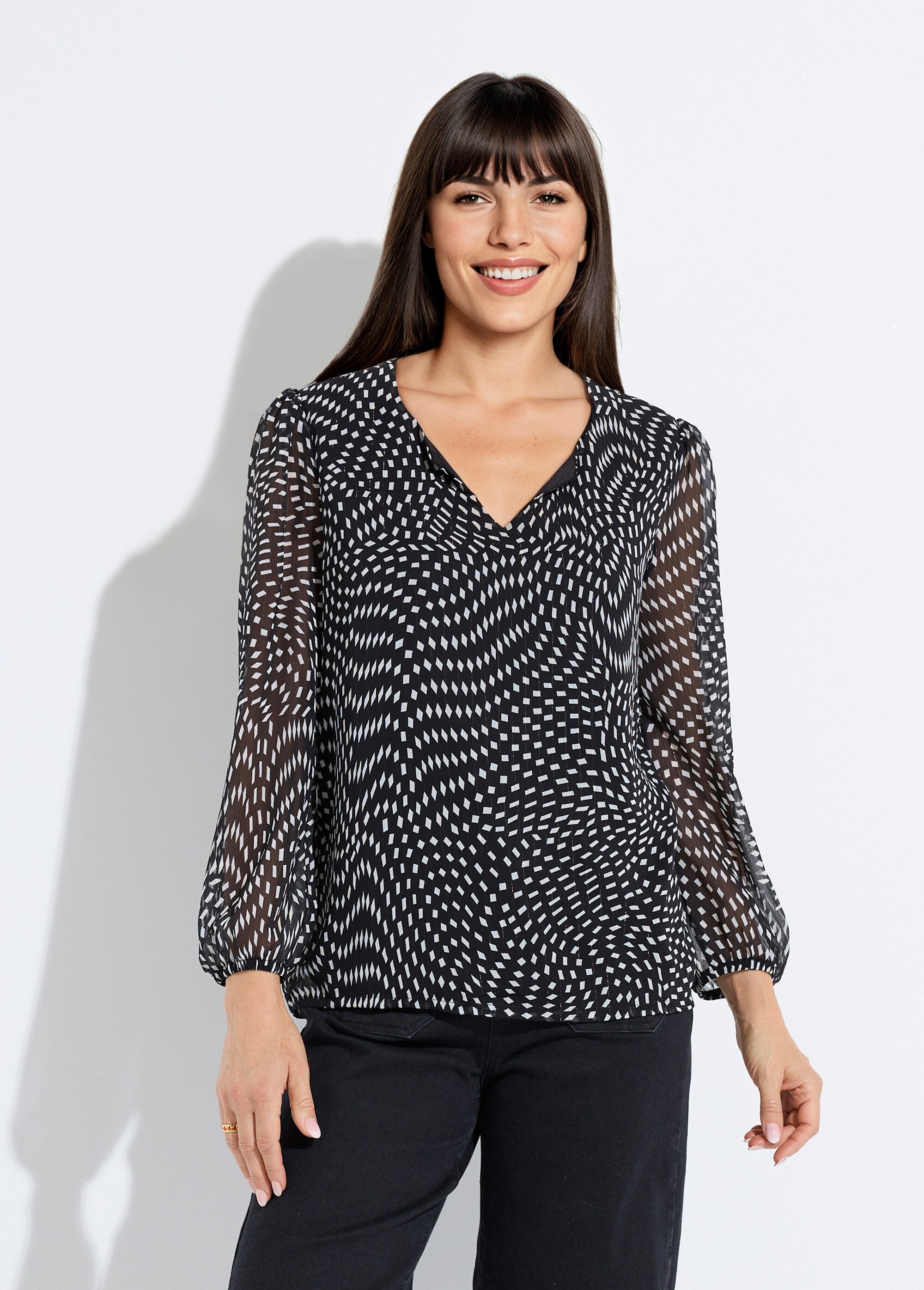 Tunique manches longues voile graphique Femme Noir CLADY FA1
