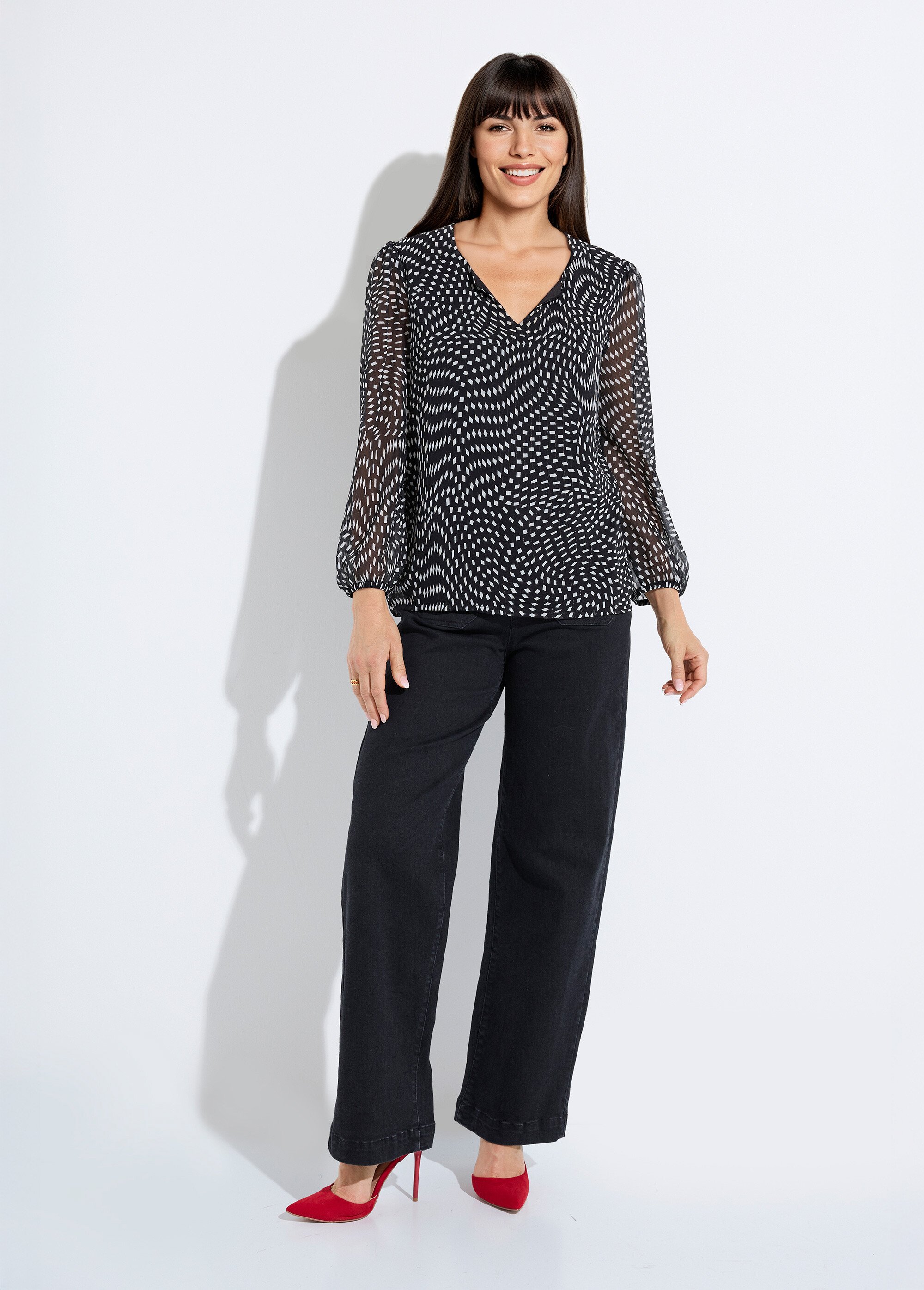 Tunique manches longues voile graphique Femme Noir CLADY SF1