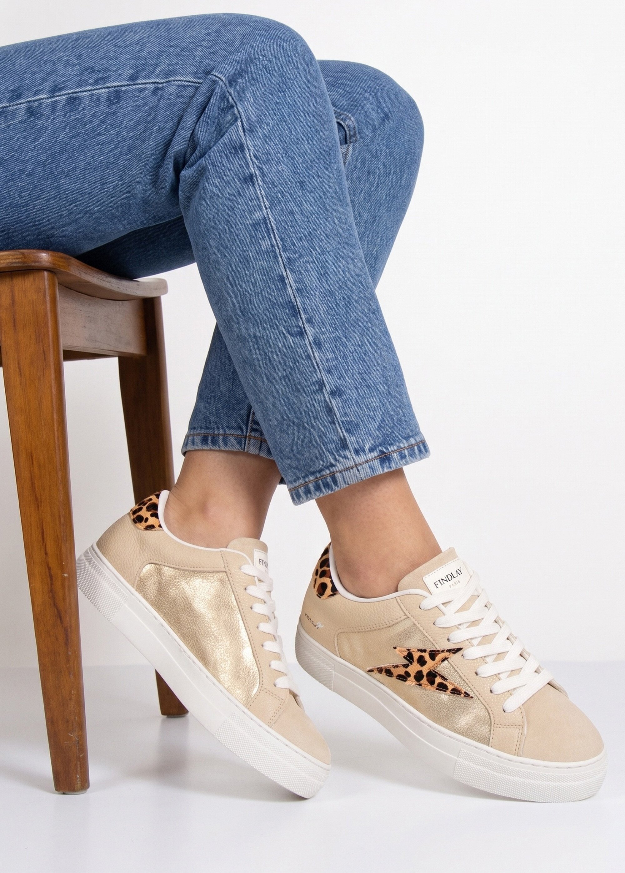 Baskets métallisées léopard détail éclair Femme BEIGE LEOPARD COVFY0999 SI1