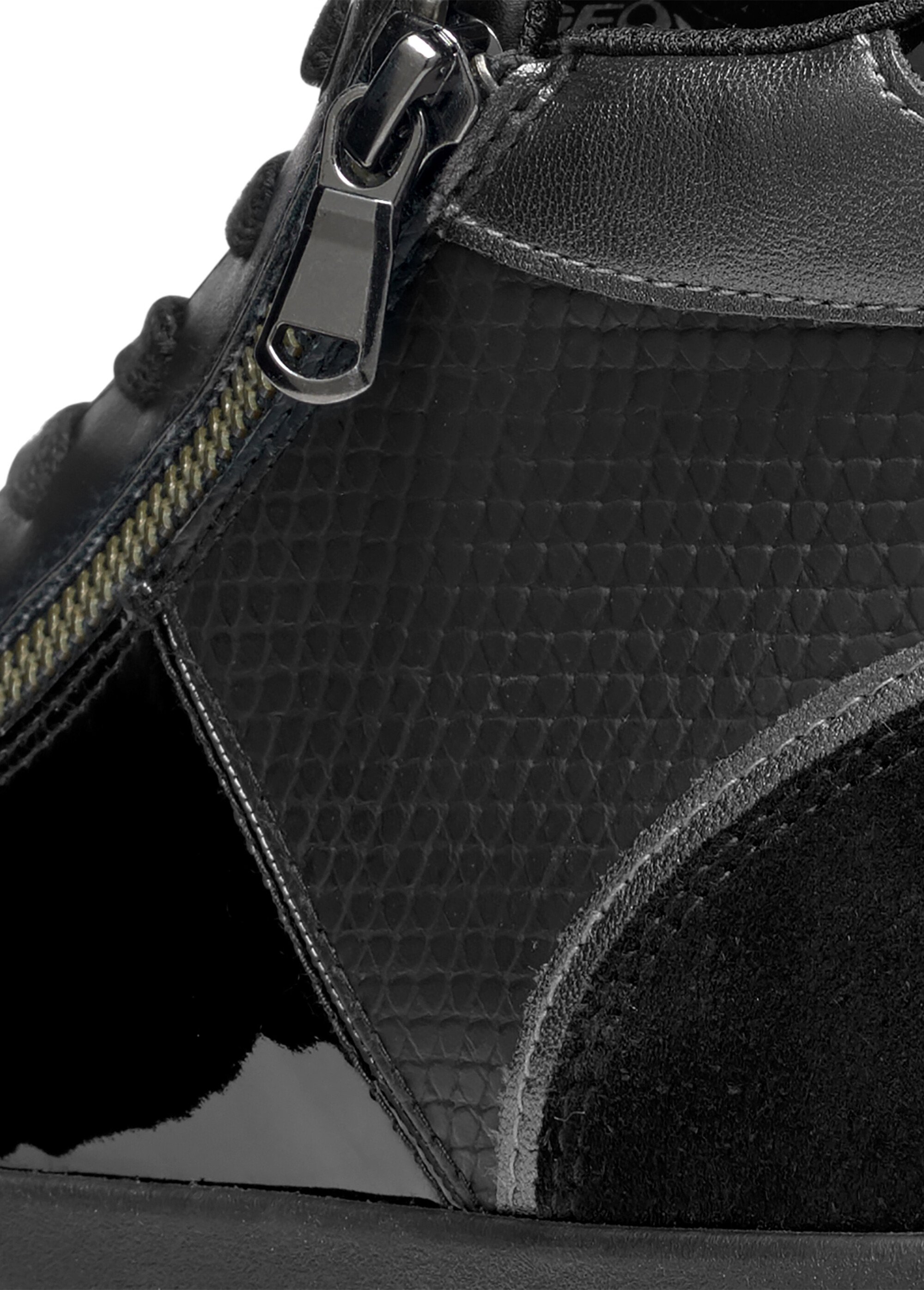 Baskets montantes multimatières lacets + zip Femme Noir GEO-D366HD DE1