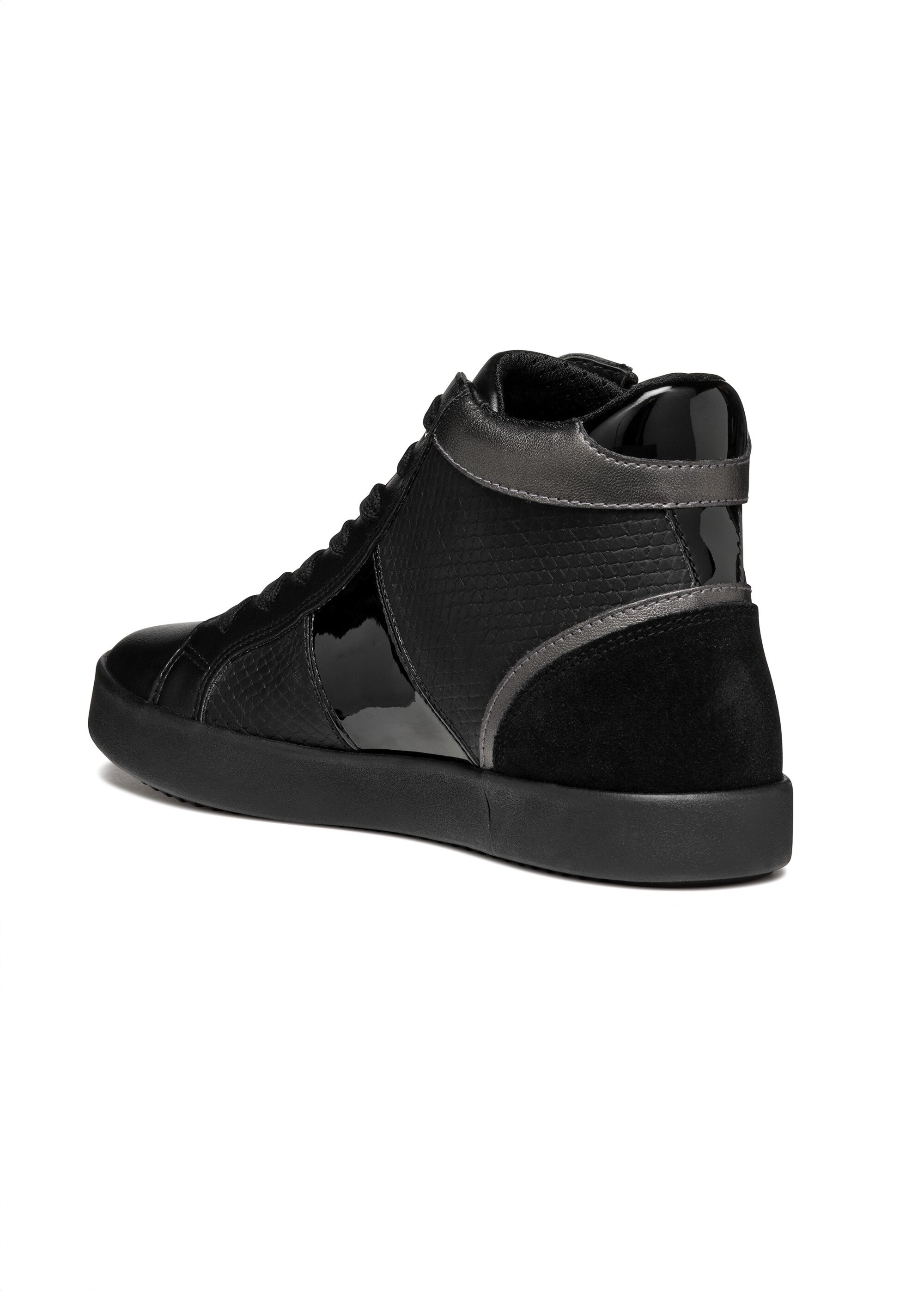 Baskets montantes multimatières lacets + zip Femme Noir GEO-D366HD DO1