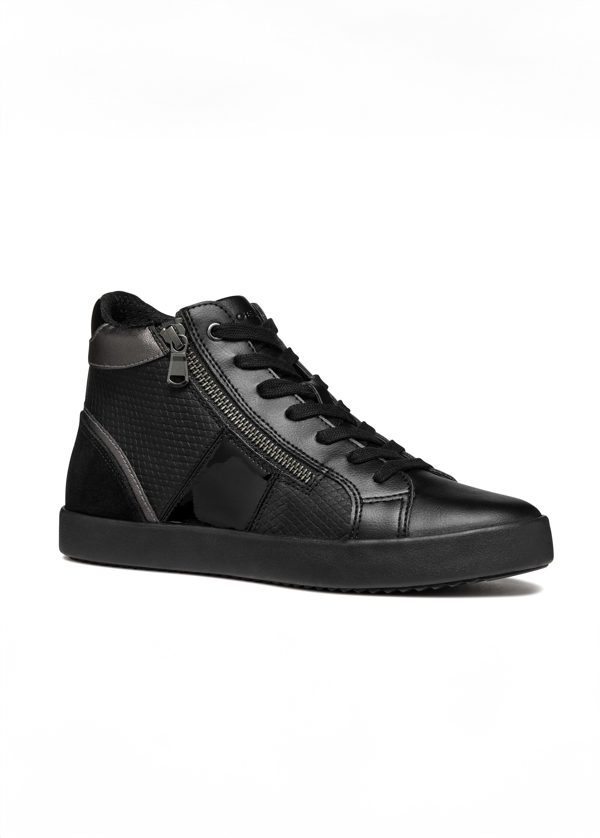 Baskets montantes multimatières lacets + zip Femme Noir GEO-D366HD FA1