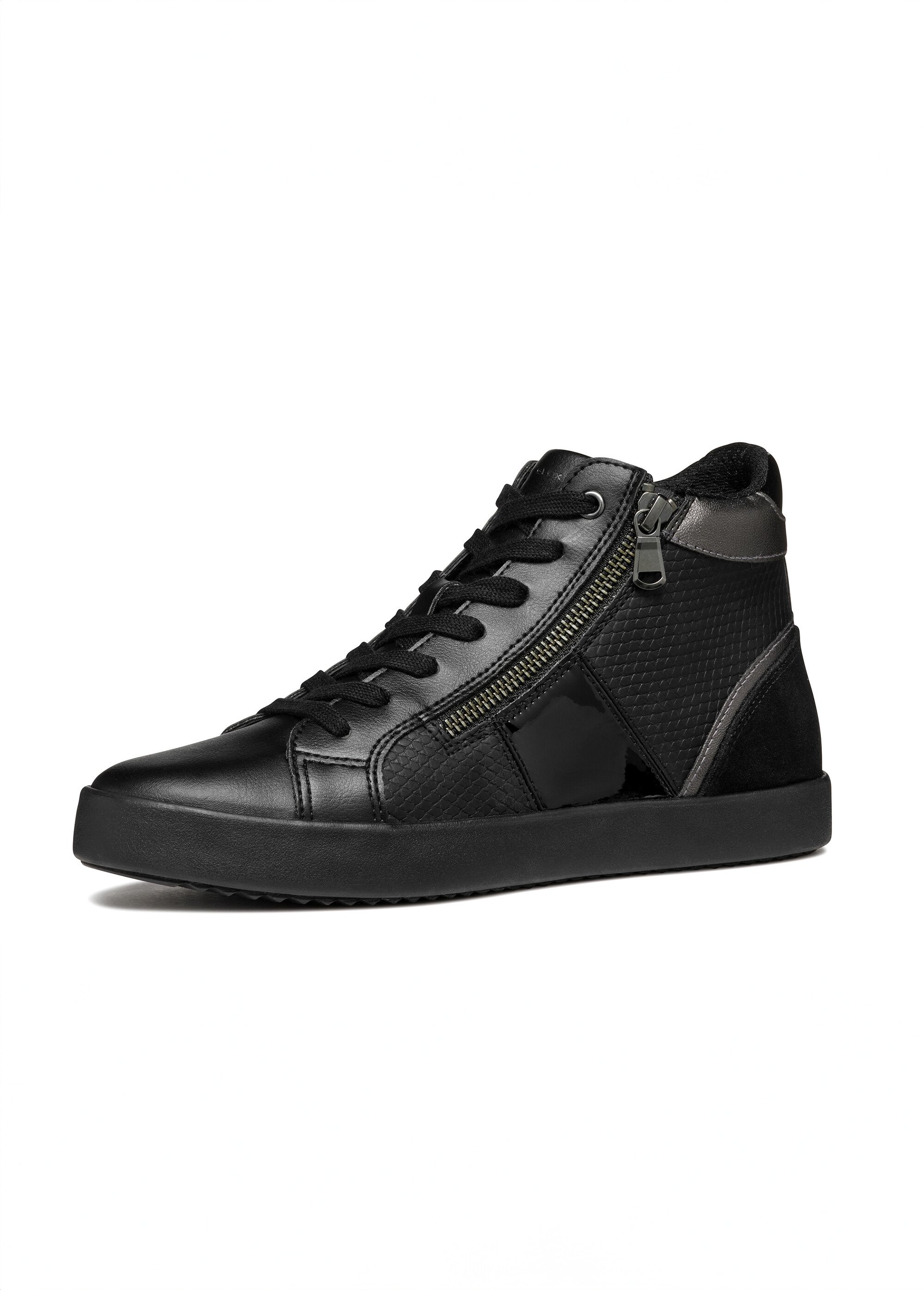 Baskets montantes multimatières lacets + zip Femme Noir GEO-D366HD FA2