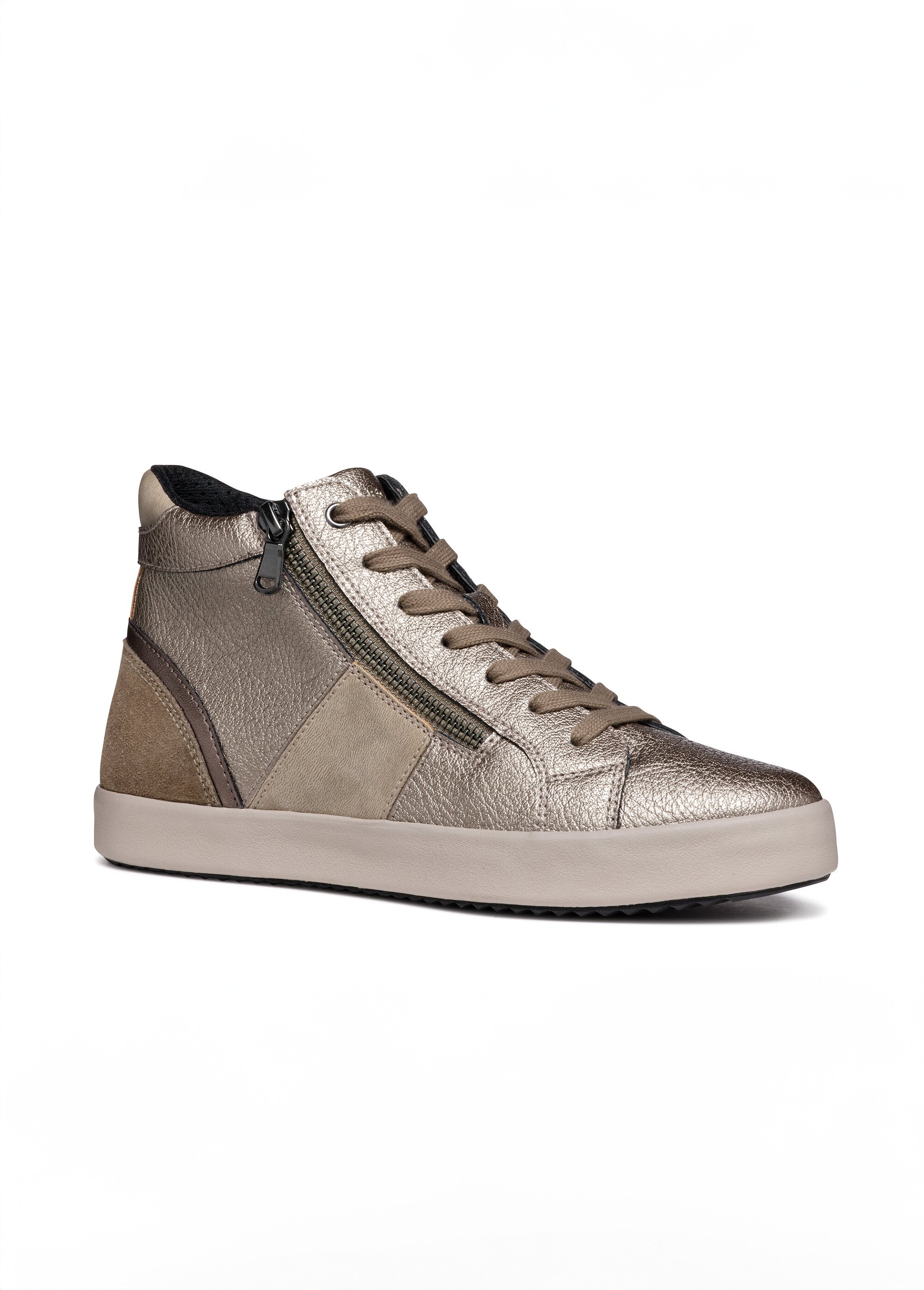 Baskets montantes multimatières lacets + zip Femme Marron GEO-D366HD FA1