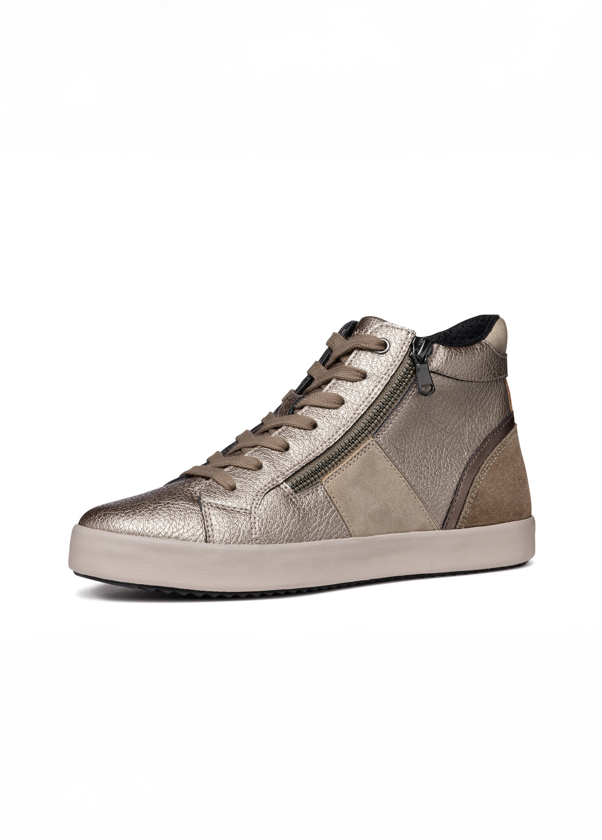 Baskets montantes multimatières lacets + zip Femme Marron GEO-D366HD FA2