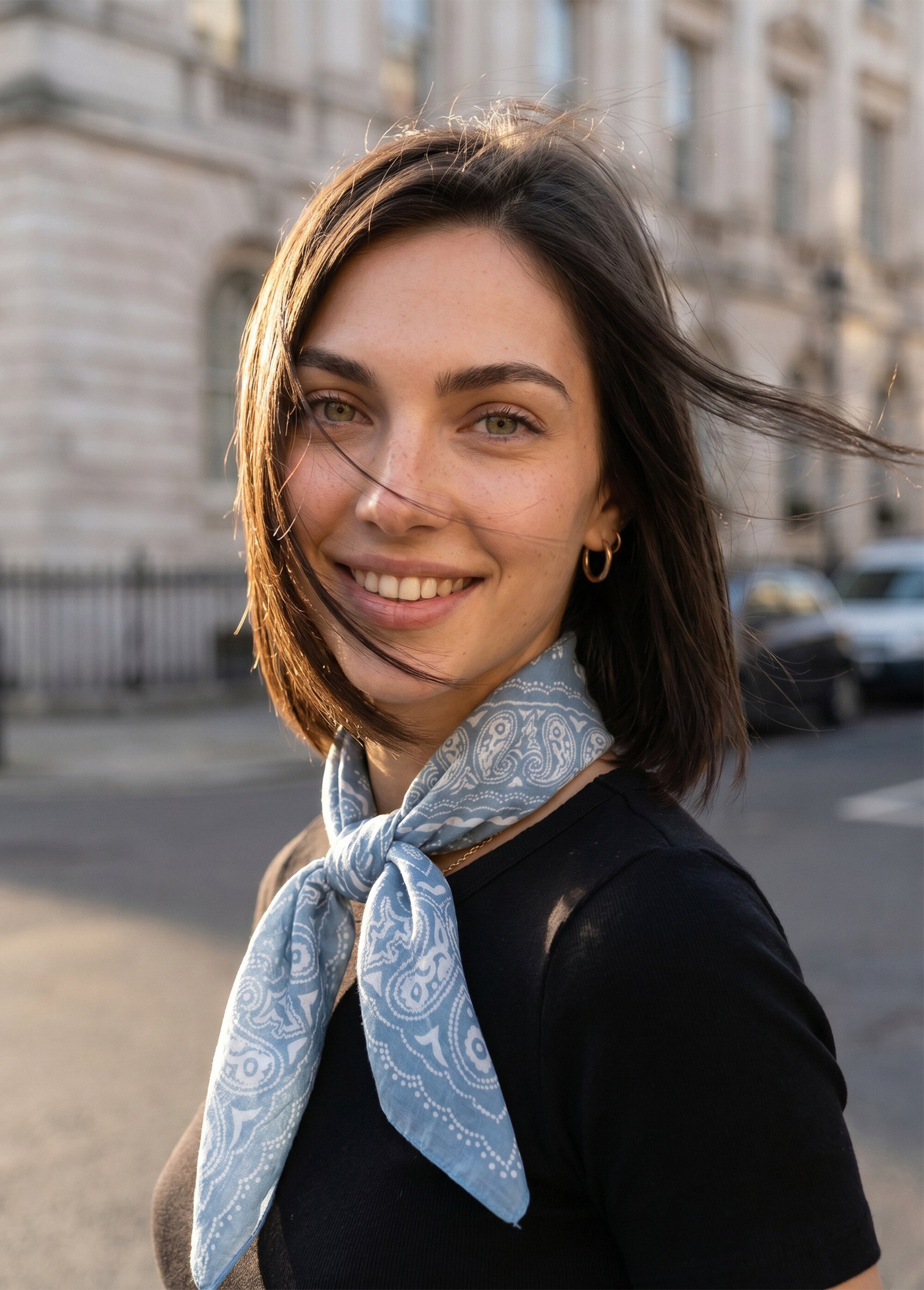 Carré bandana imprimé cachemire Femme Bleu USHA SI1