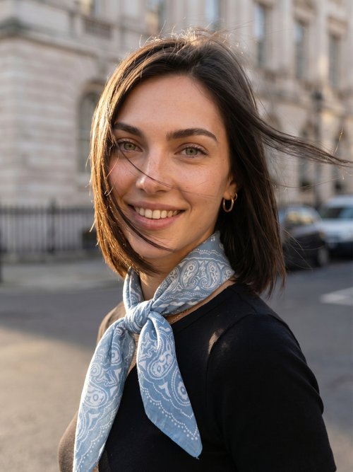 Carré bandana imprimé cachemire Femme Bleu USHA SI1