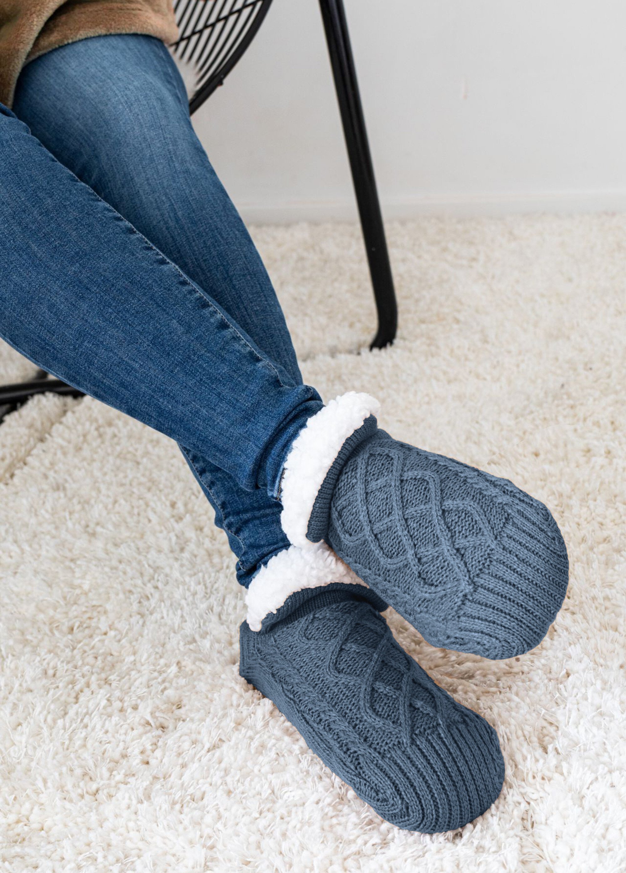 Chaussons chaussettes antidérapants fourrés Femme Bleu TIS-COSY-CHAUSS SI1