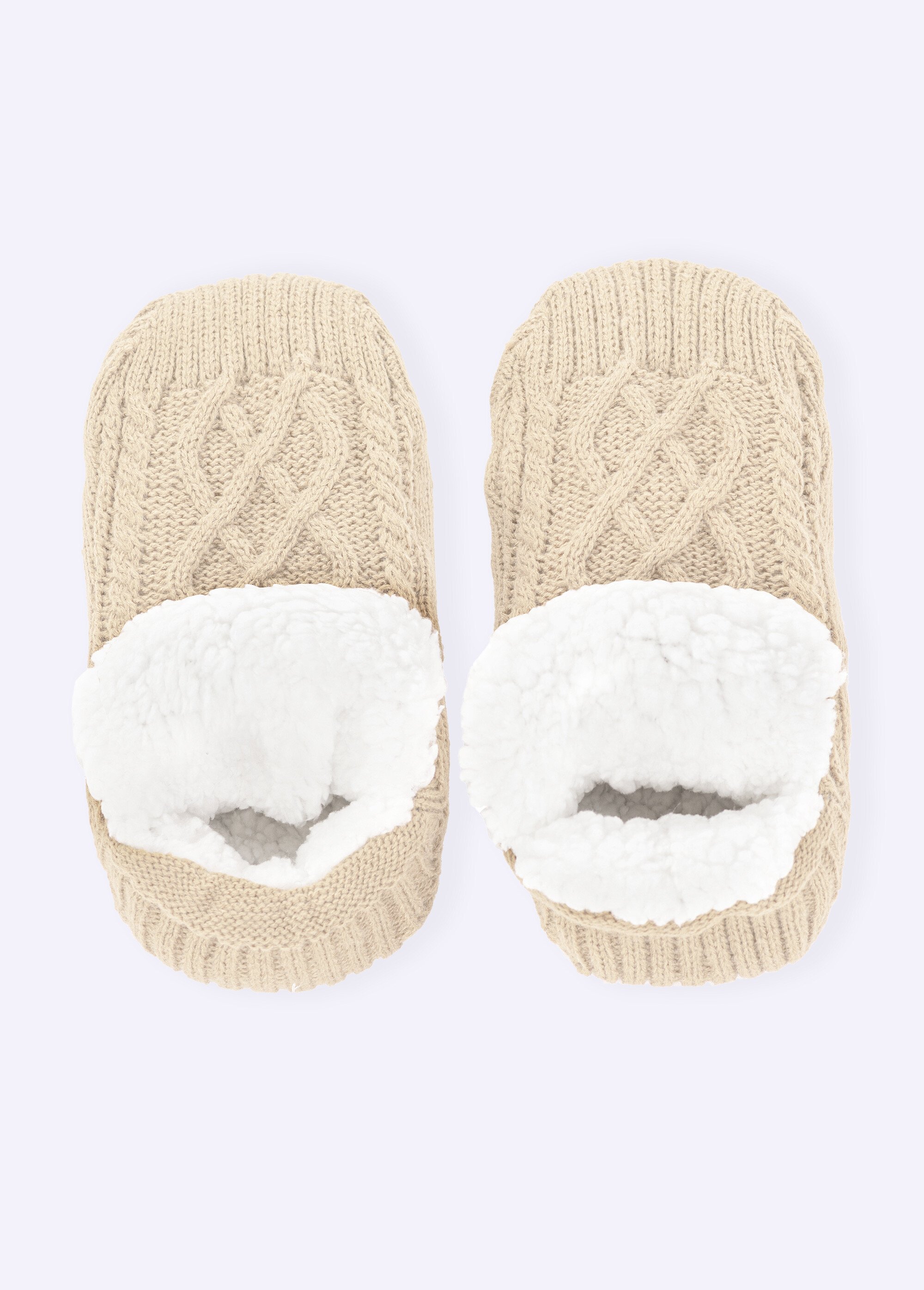 Chaussons chaussettes antidérapants fourrés Femme Beige TIS-COSY-CHAUSS FA1