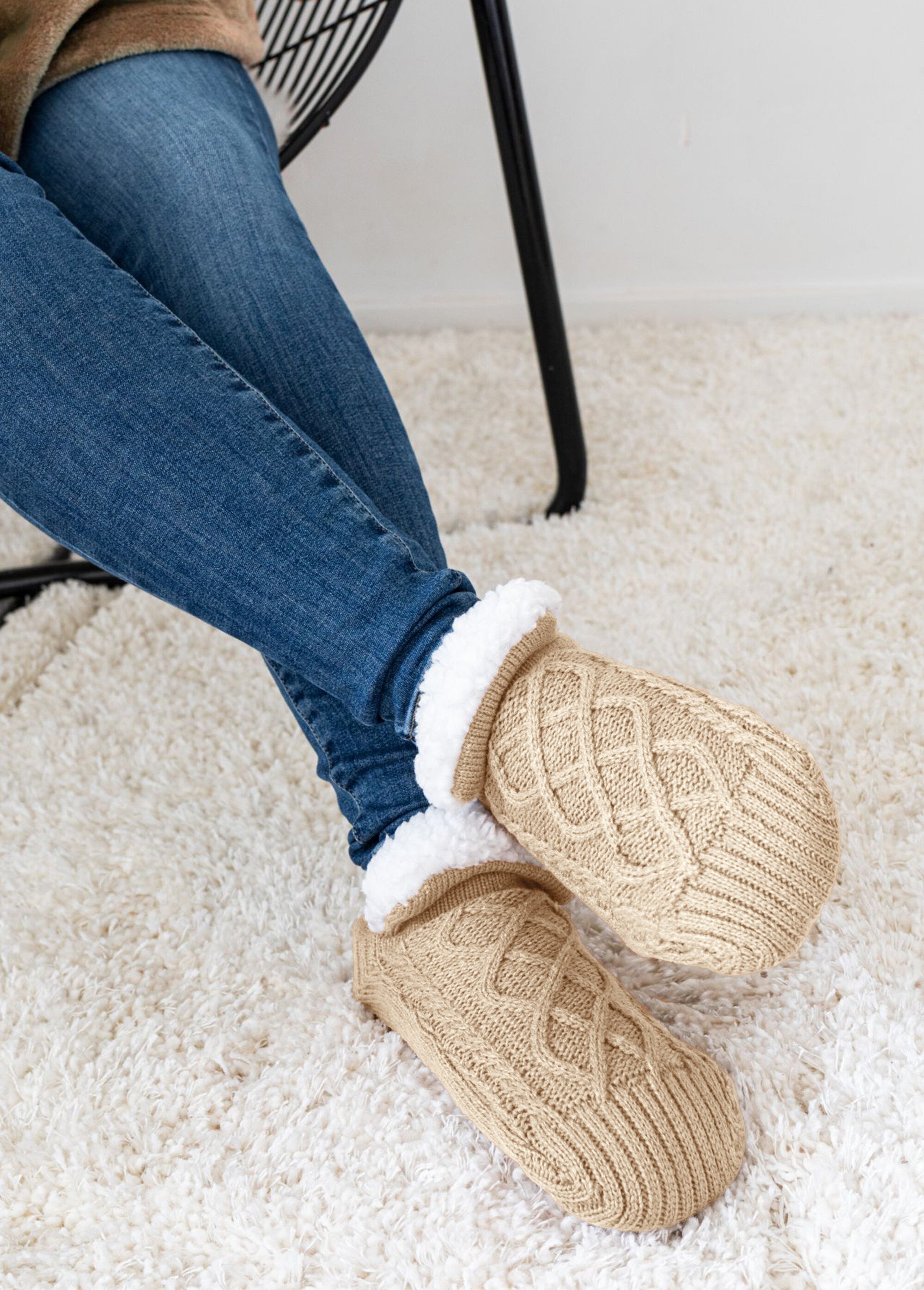 Chaussons chaussettes antidérapants fourrés Femme Beige TIS-COSY-CHAUSS SI1