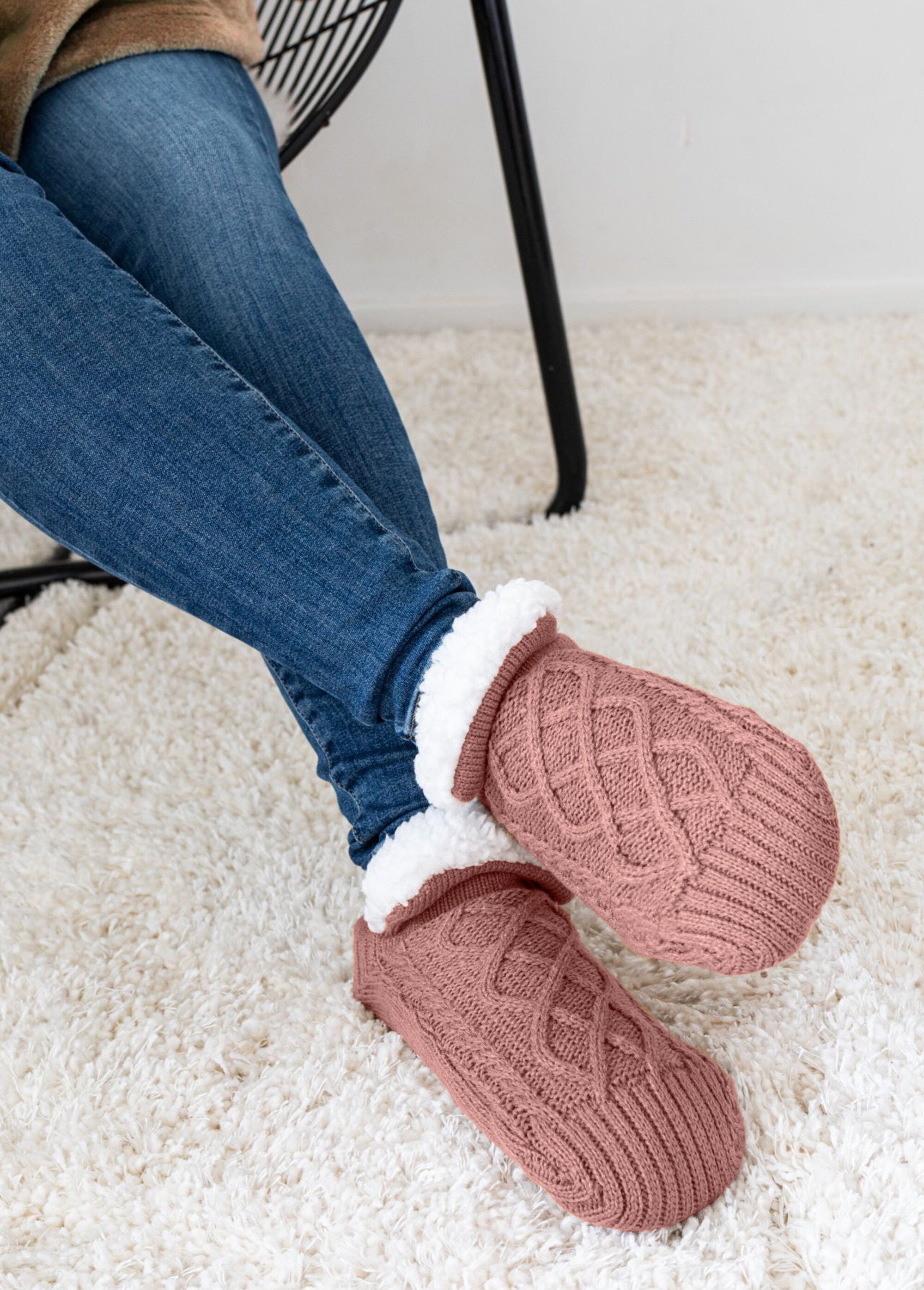 Chaussons chaussettes antidérapants fourrés Femme ROSE DORE TIS-COSY-CHAUSS SI1