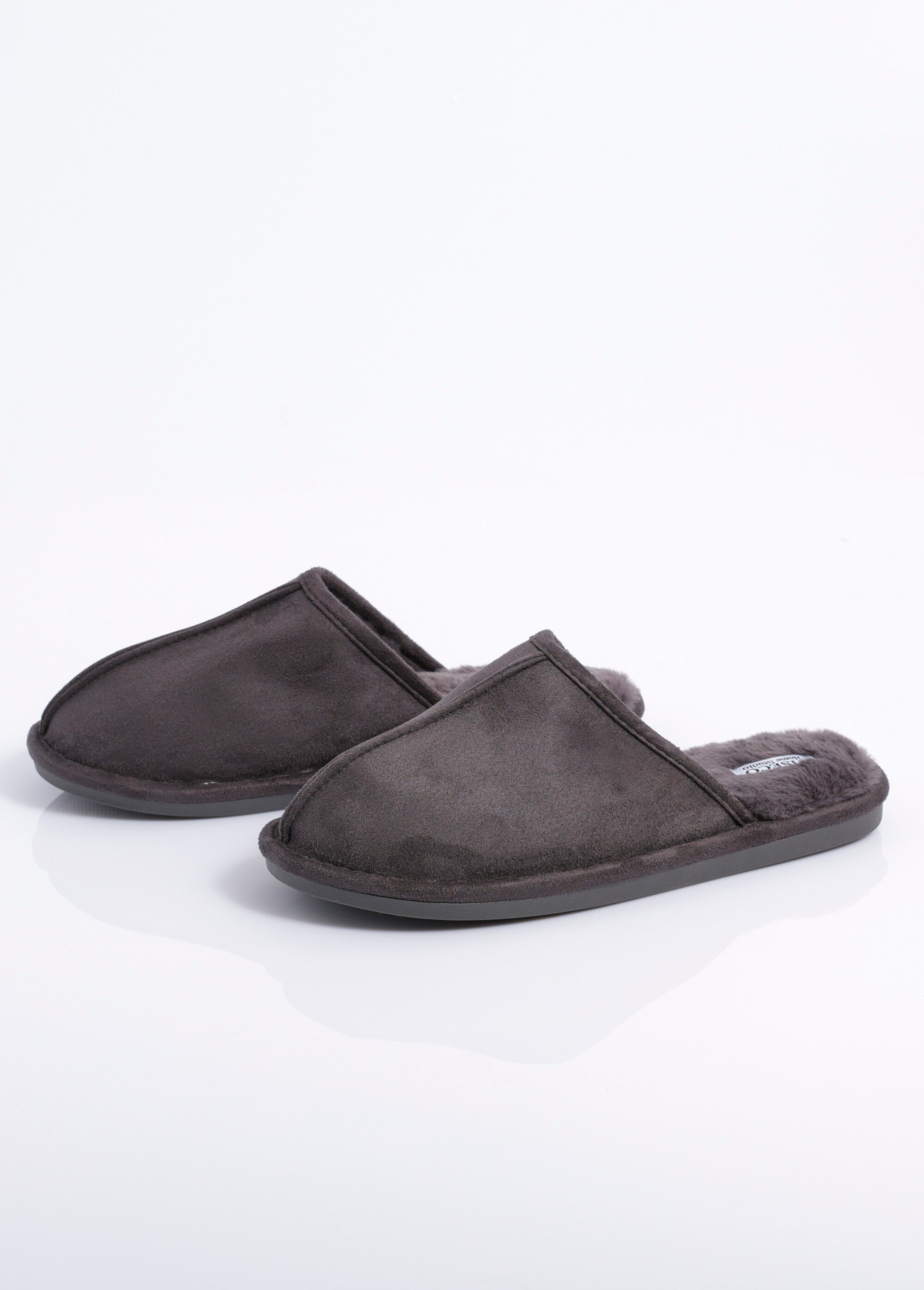 Chaussons mules suédine chauds fourrés Homme Gris TIS-SNUGGS-MEN DE1