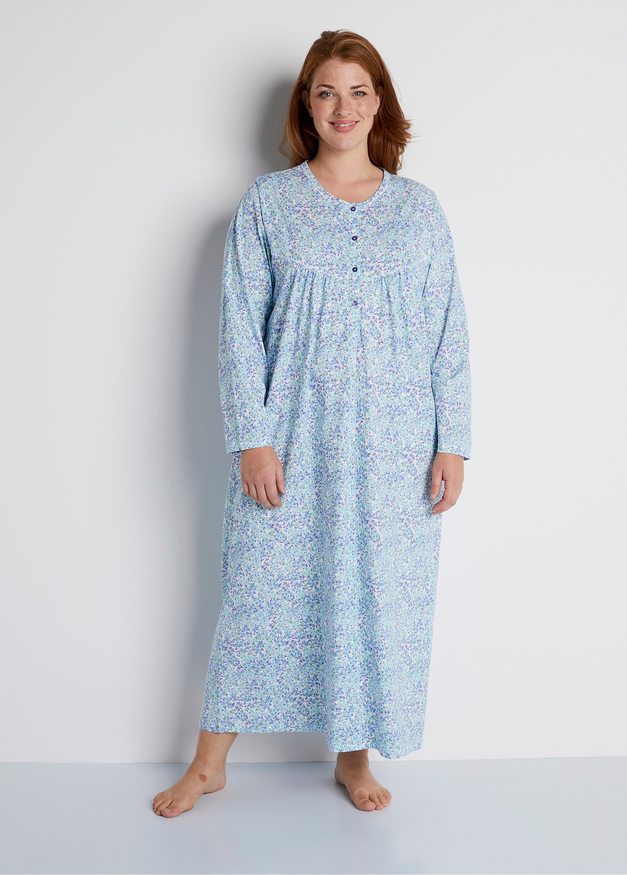 Chemise de nuit longue imprimée coton