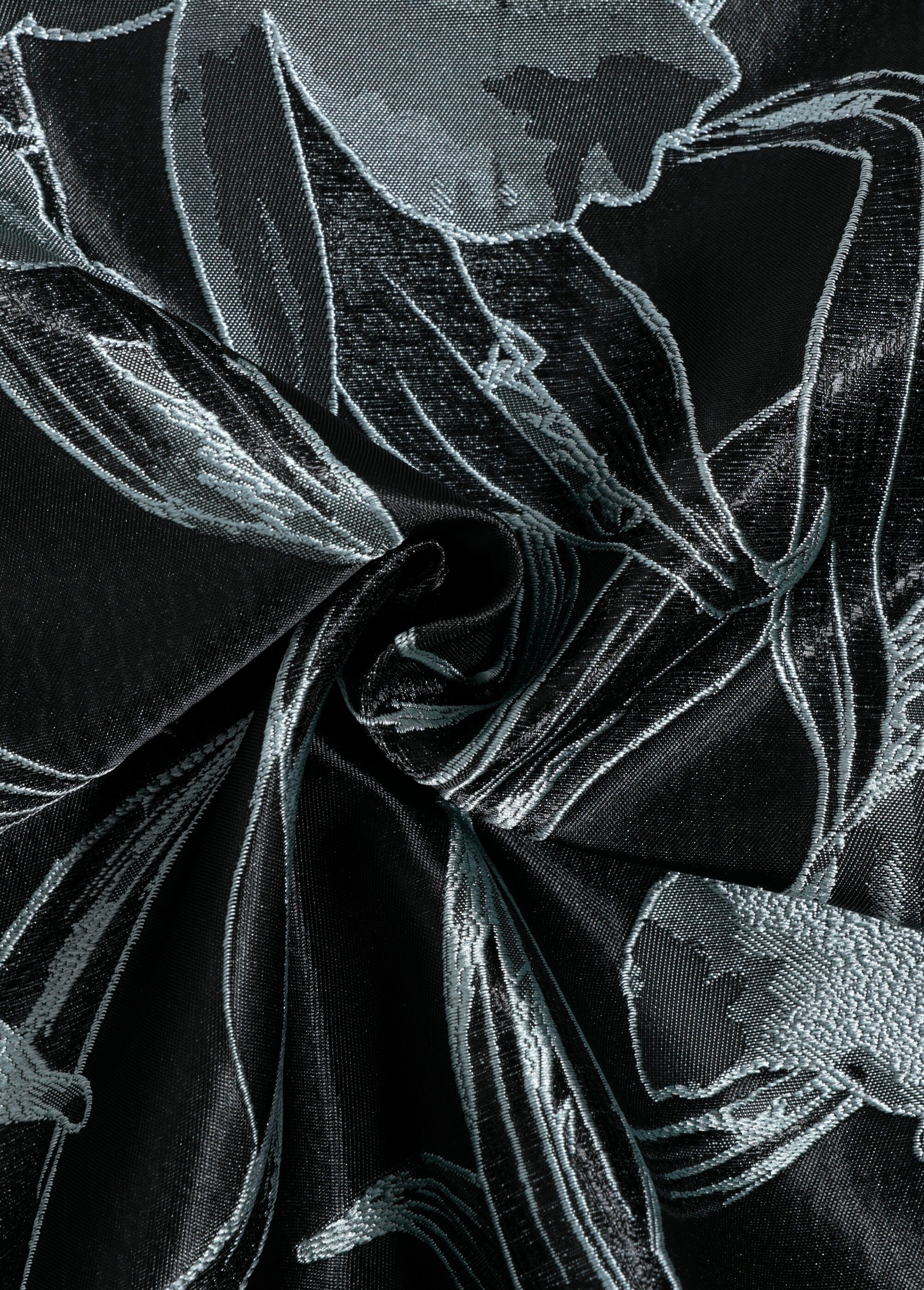 Coupon tissu brodé ameublement, iris NOIR COT115768 FA1