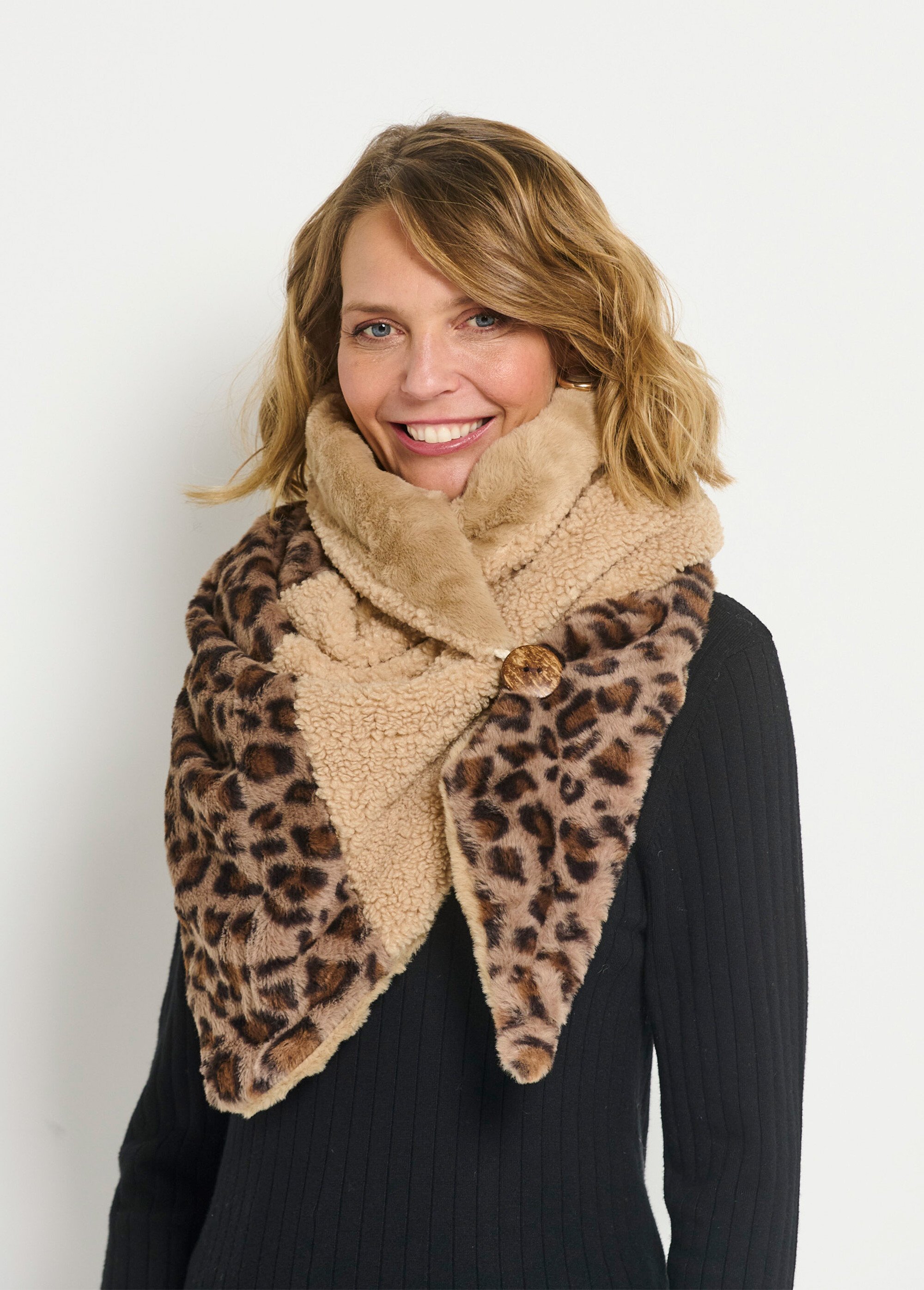 Couvre épaules moumoute et fourrure léopard Femme Beige TD-MOULEO24172 FA1