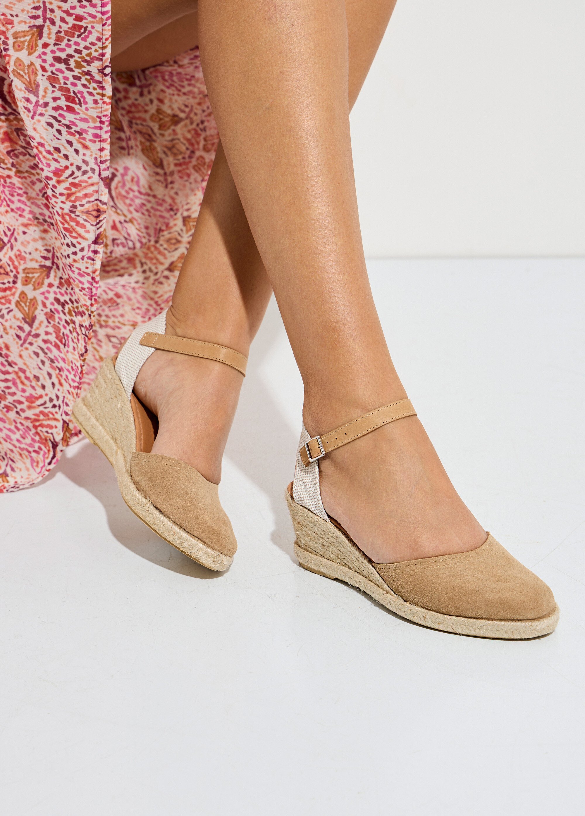 Espadrilles compensées cuir semelles corde Femme Beige OSTAC SI1