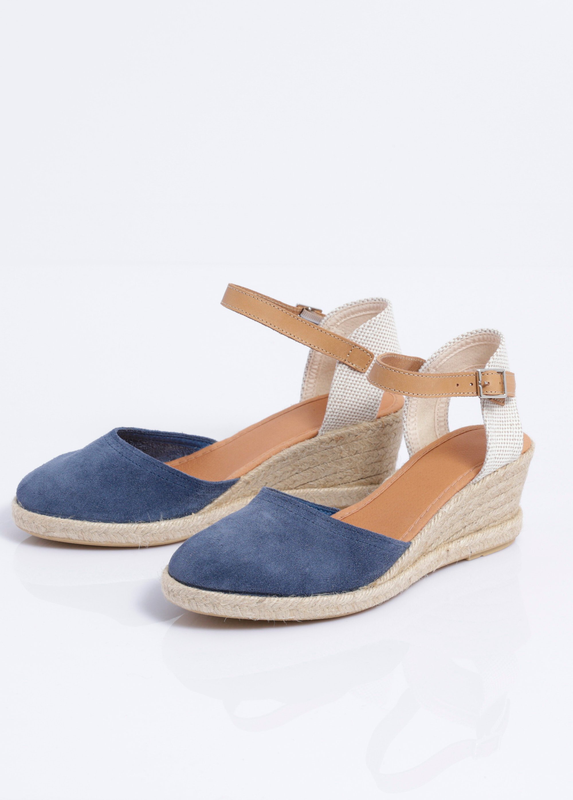 Espadrilles compensées cuir semelles corde Femme Bleu OSTAC DE1