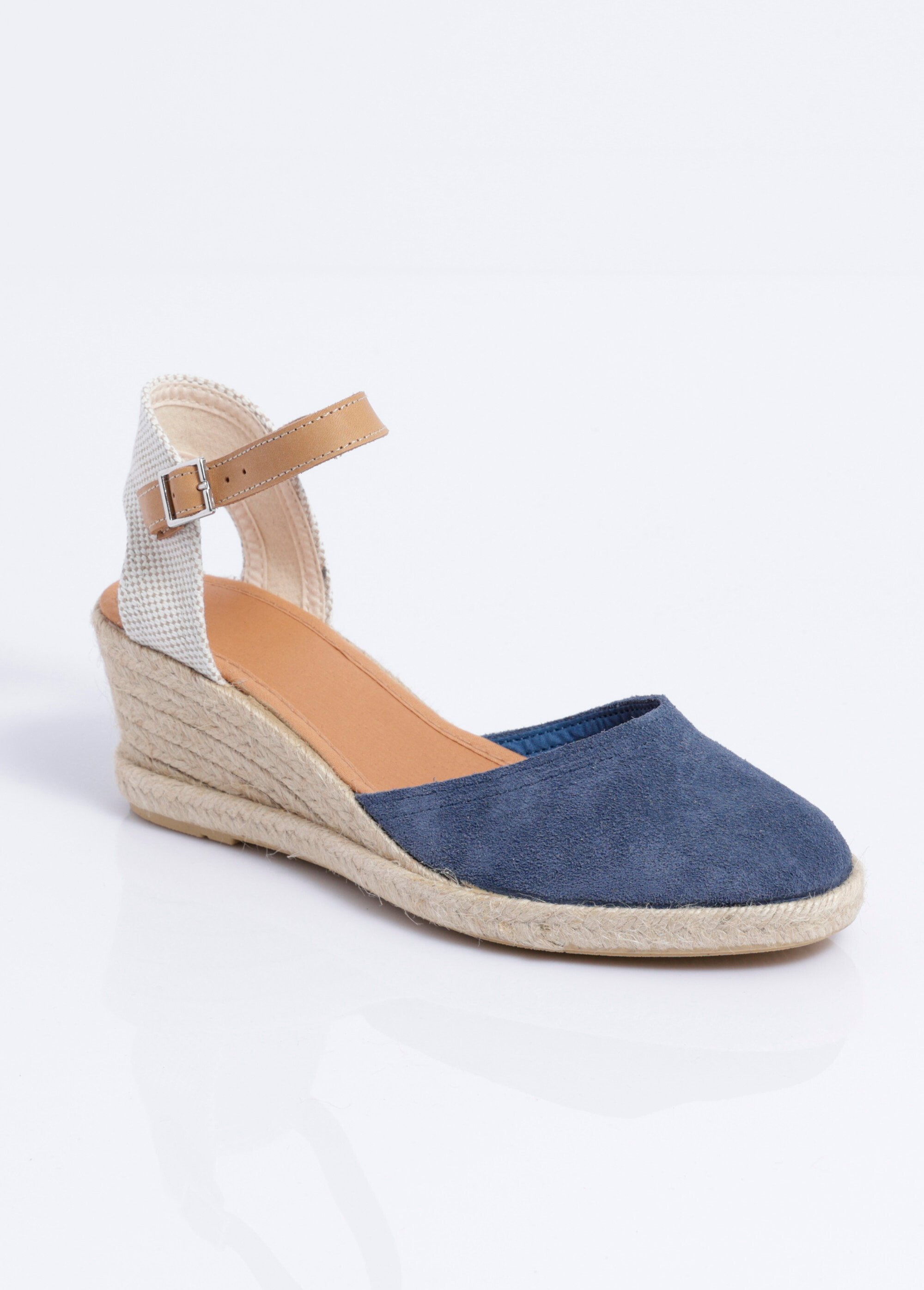 Espadrilles compensées cuir semelles corde Femme Bleu OSTAC FA1