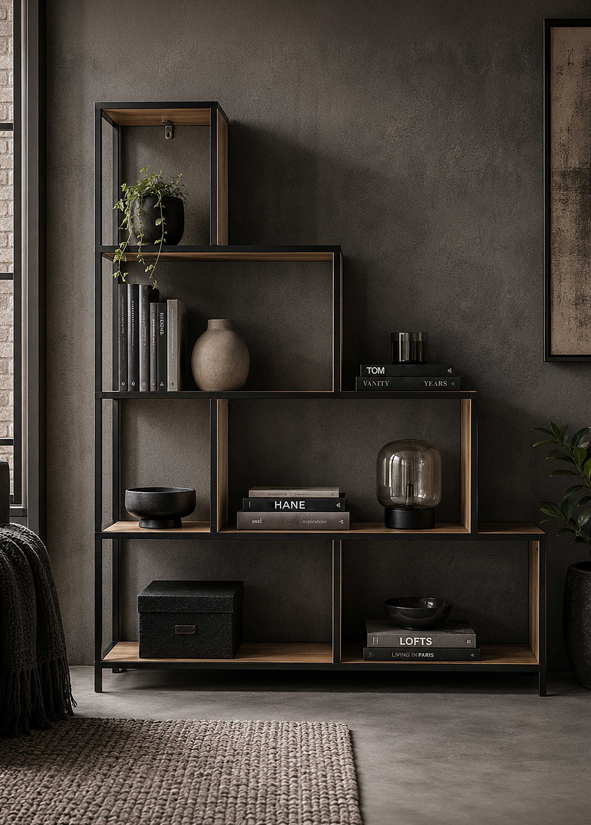 Etagère design escalier bois/métal EDISON MARRON CMP-HD0082 SI1