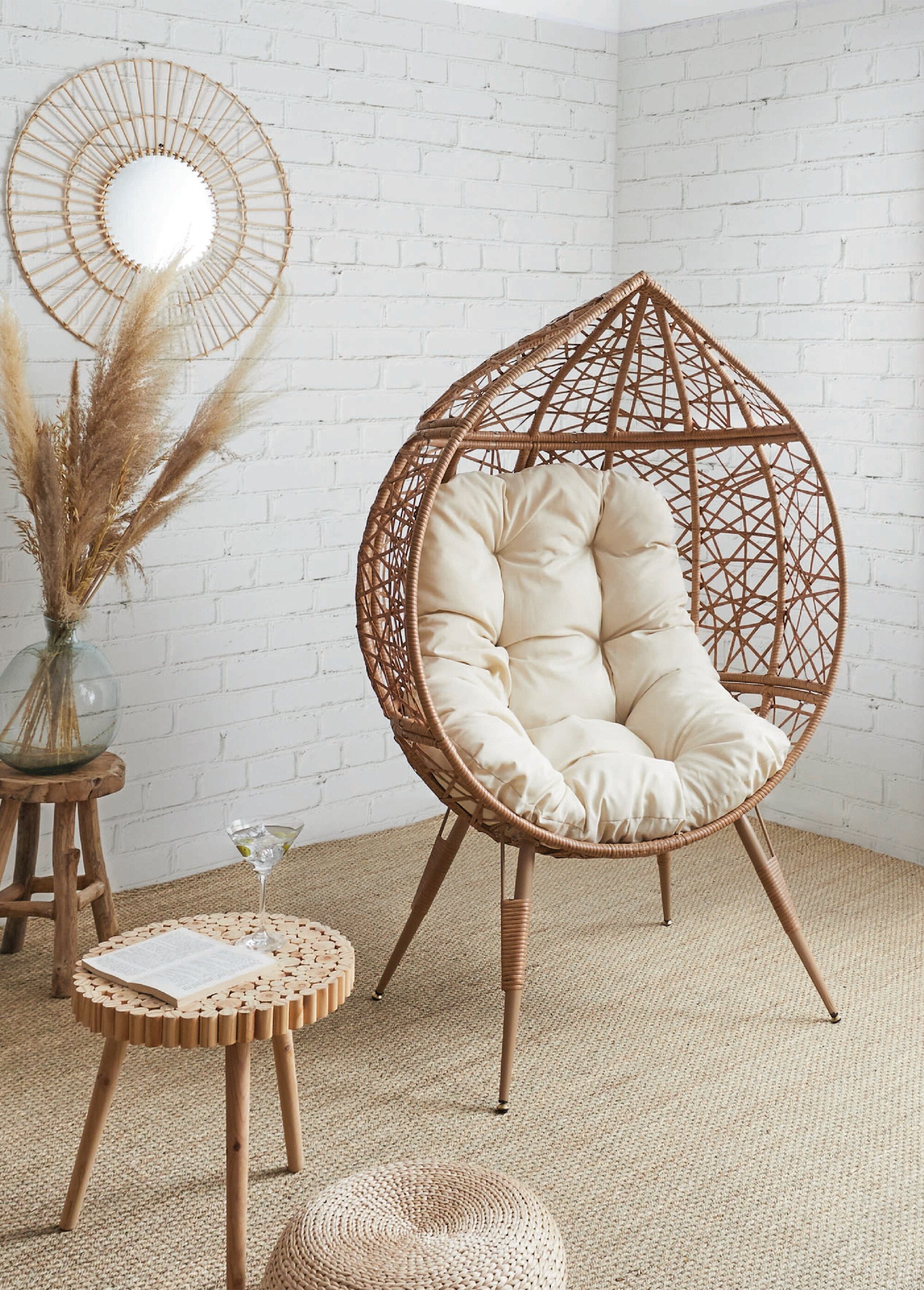 Fauteuil en osier avec structure oeuf BEIGE CMP-HDO7247 SI1