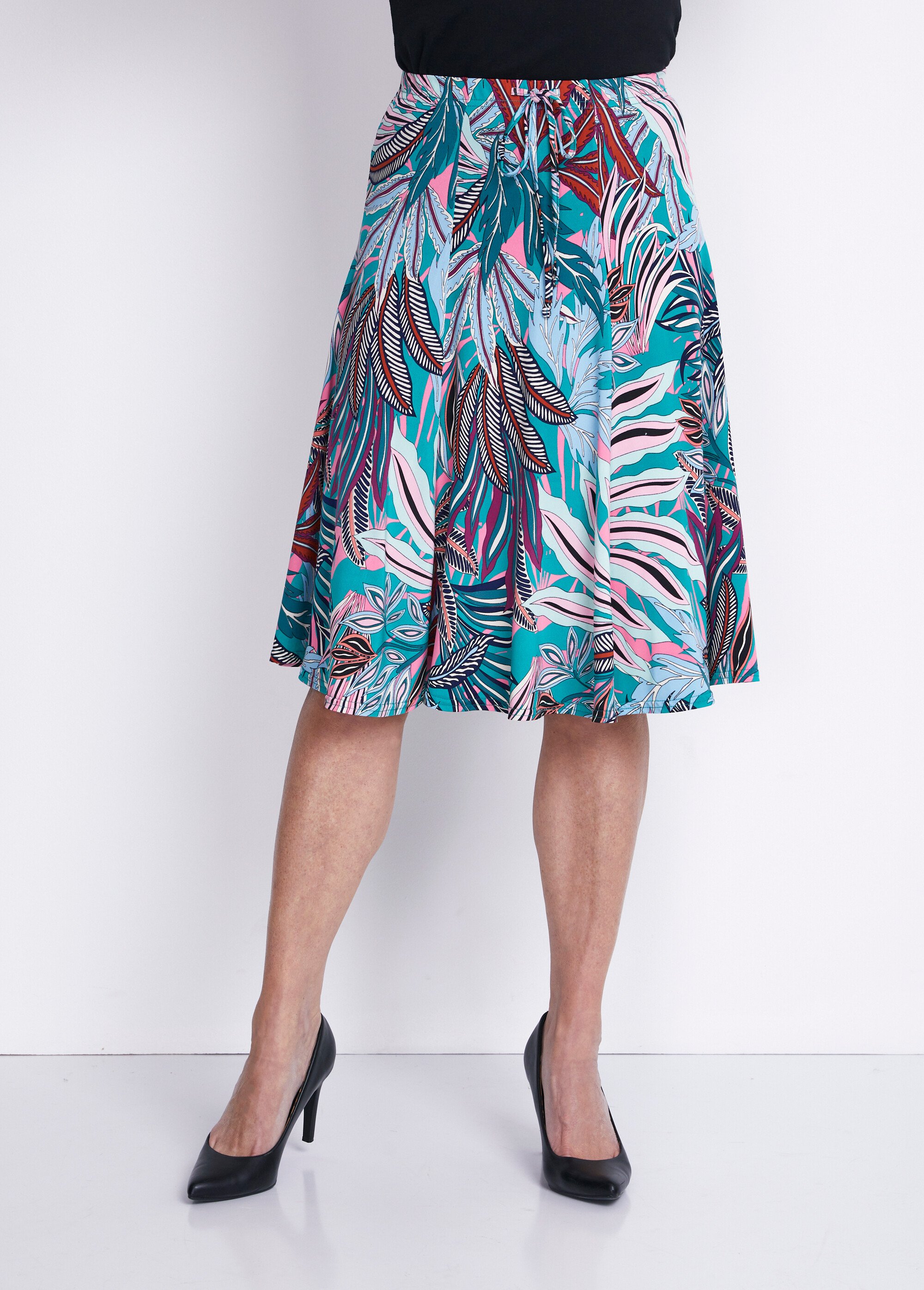 Jupe évasée maille imprimée taille élastiquée Femme Vert LIVORNO FA1