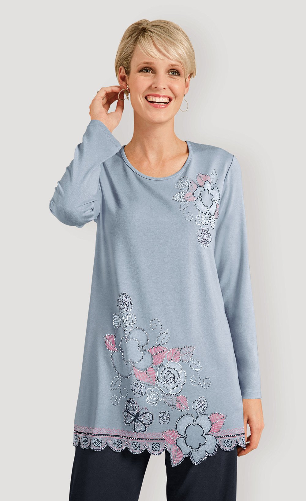 Tunique longue motif pailleté fleurs