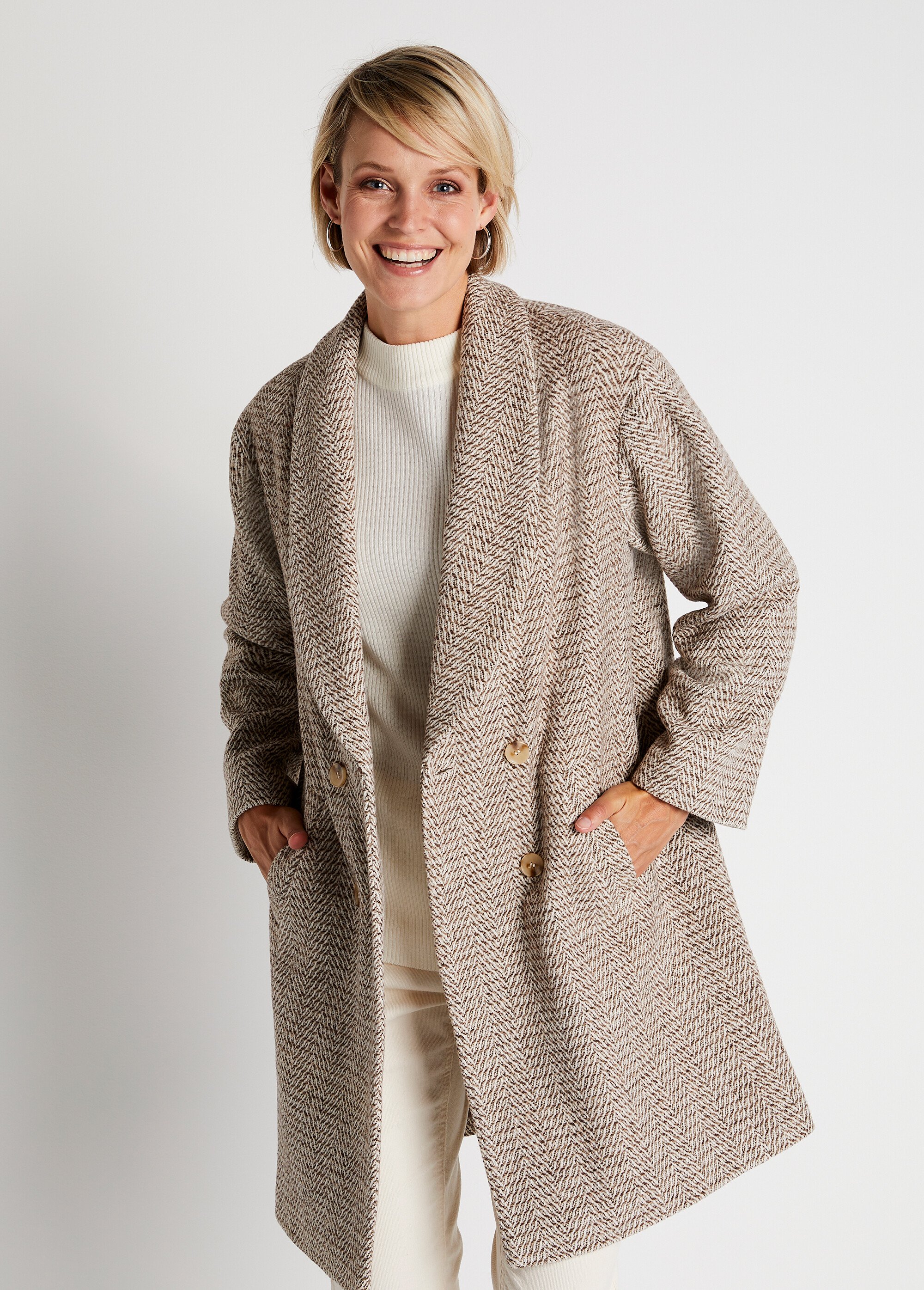 Manteau aspect chevrons mi-long