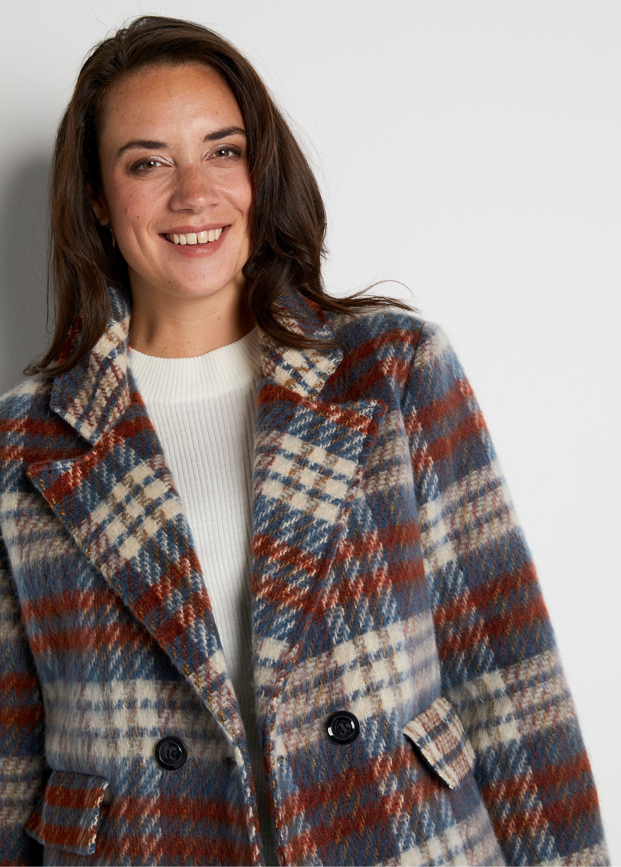 Manteau hiver court tissu chaud carreaux