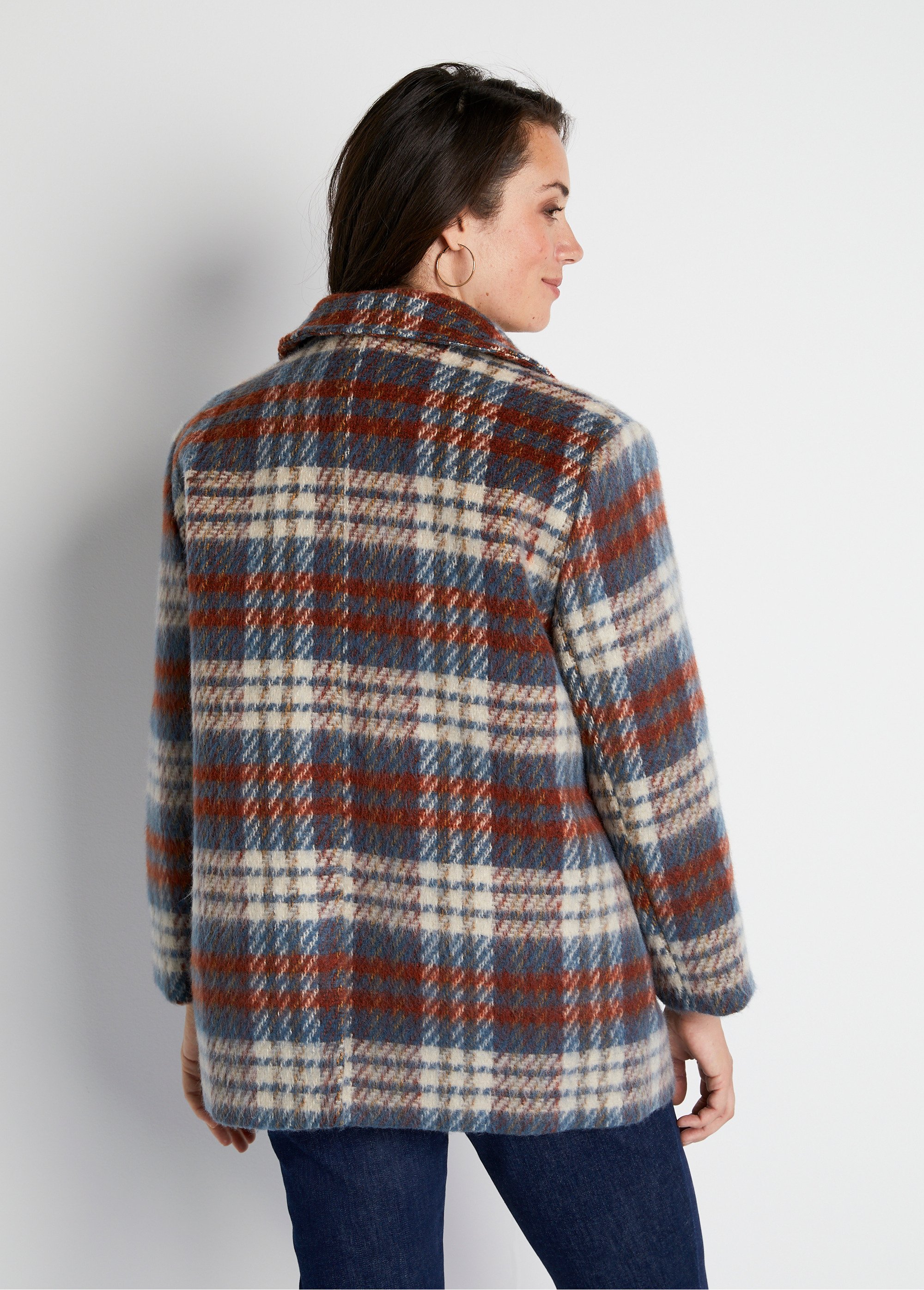 Manteau hiver court tissu chaud carreaux