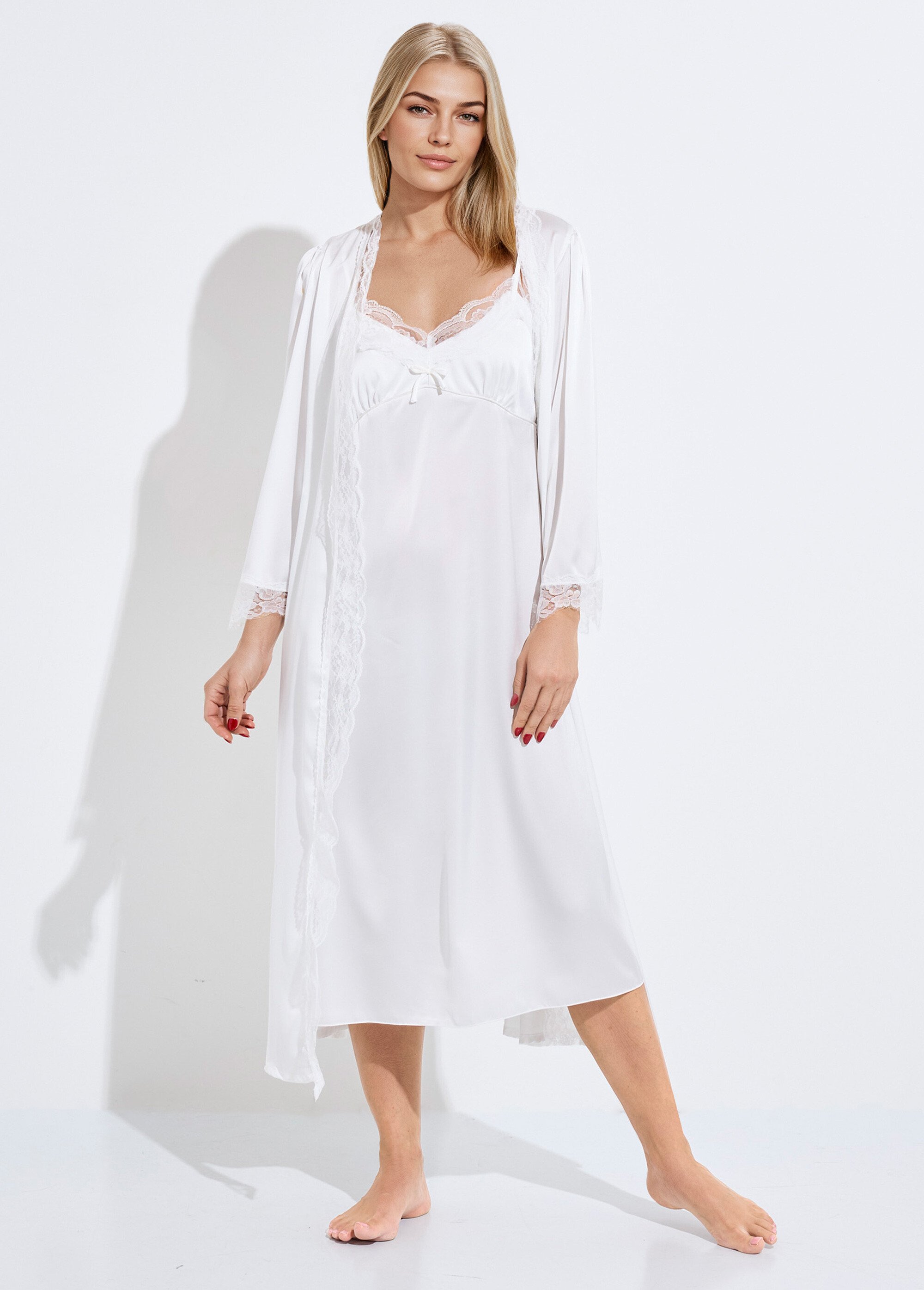 Nuisette longue en satin + déshabillé Femme Blanc SUNPJ-8316 FA1