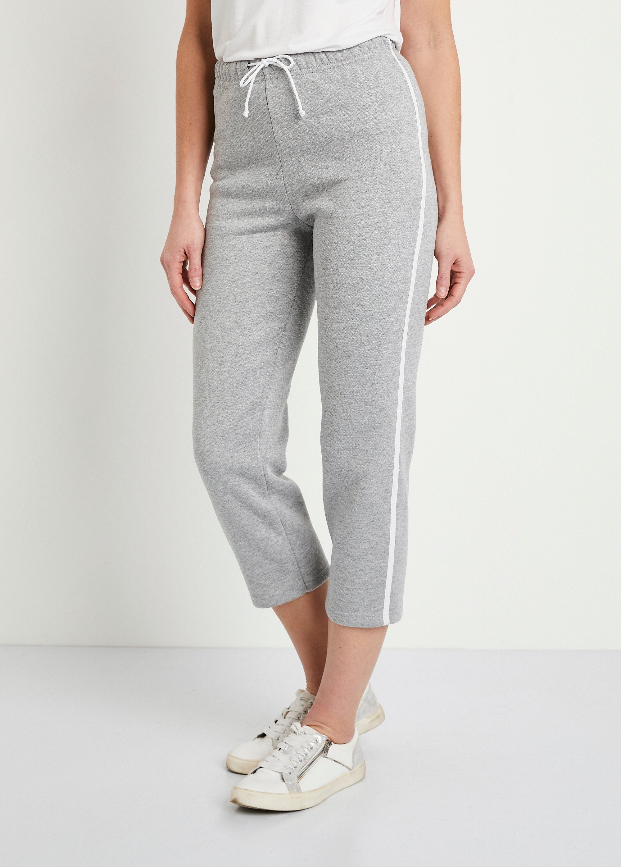 Pantacourt de détente ceinture élastiquée molleton Femme Gris PLAINE FA2