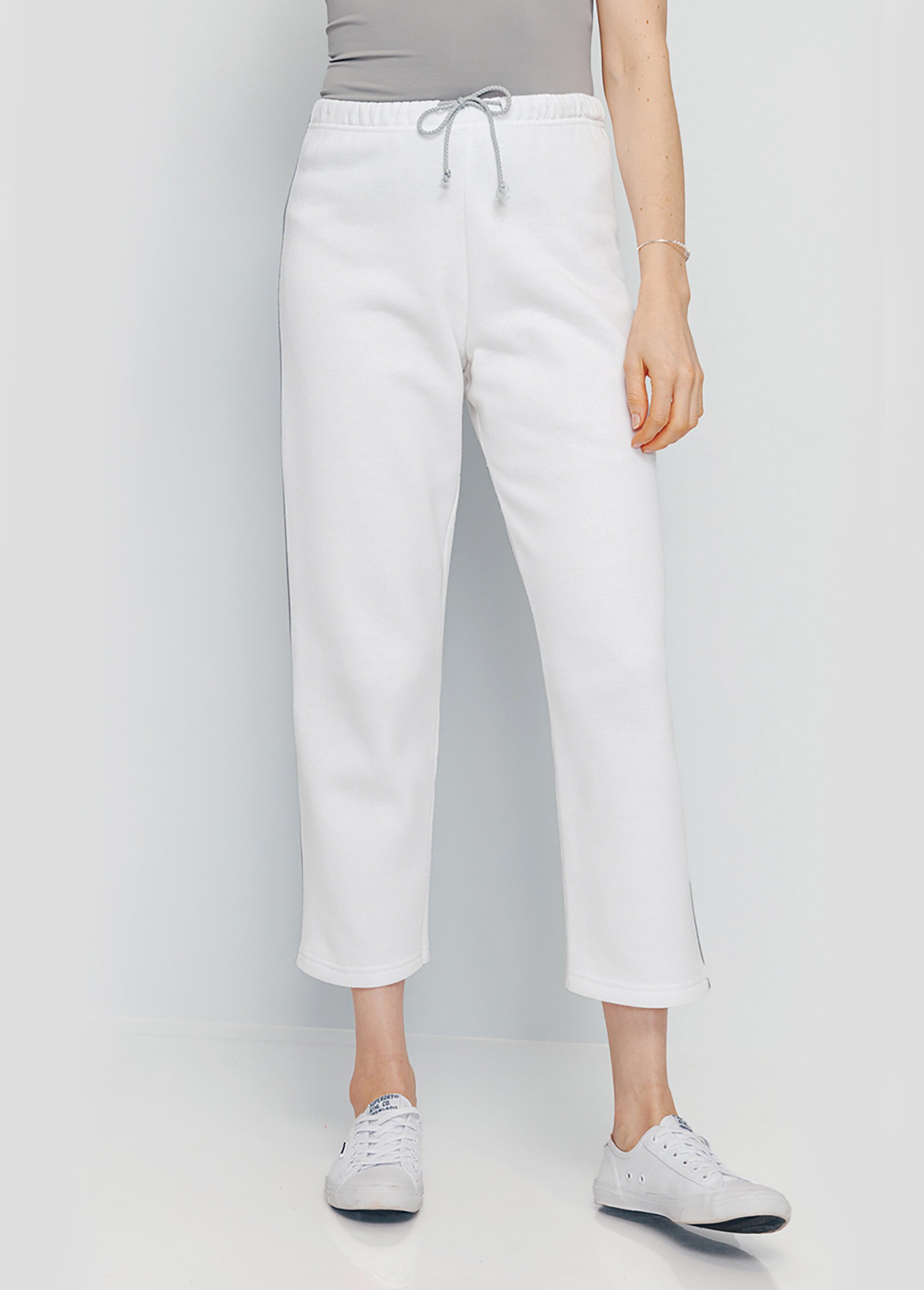 Pantacourt de détente ceinture élastiquée molleton Femme Blanc PLAINE FA1