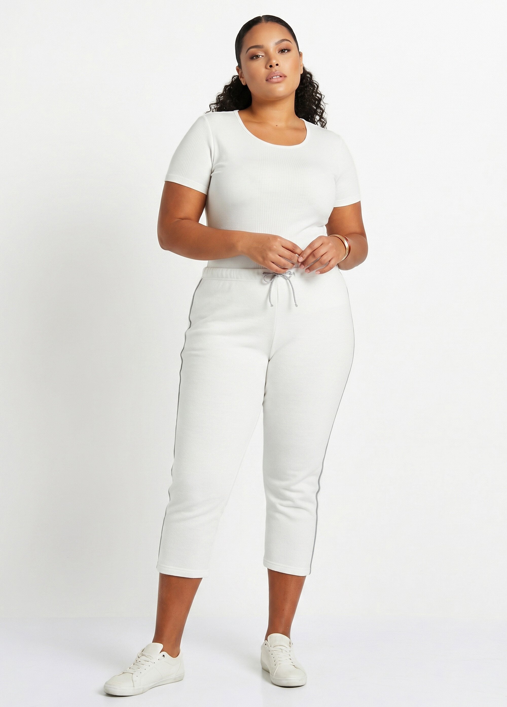 Pantacourt de détente ceinture élastiquée molleton Femme Grande Taille Blanc PLAINE SI1