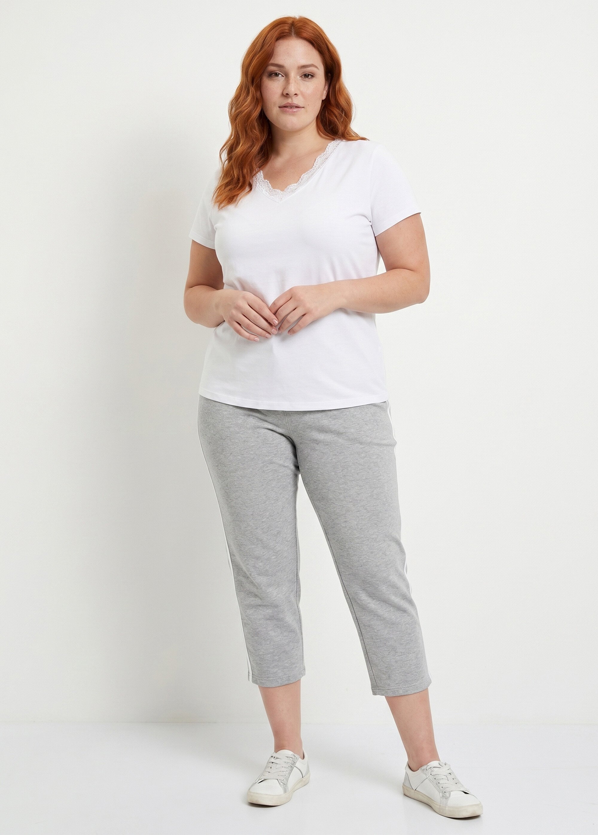 Pantacourt de détente ceinture élastiquée molleton Femme Grande Taille Gris PLAINE SI1