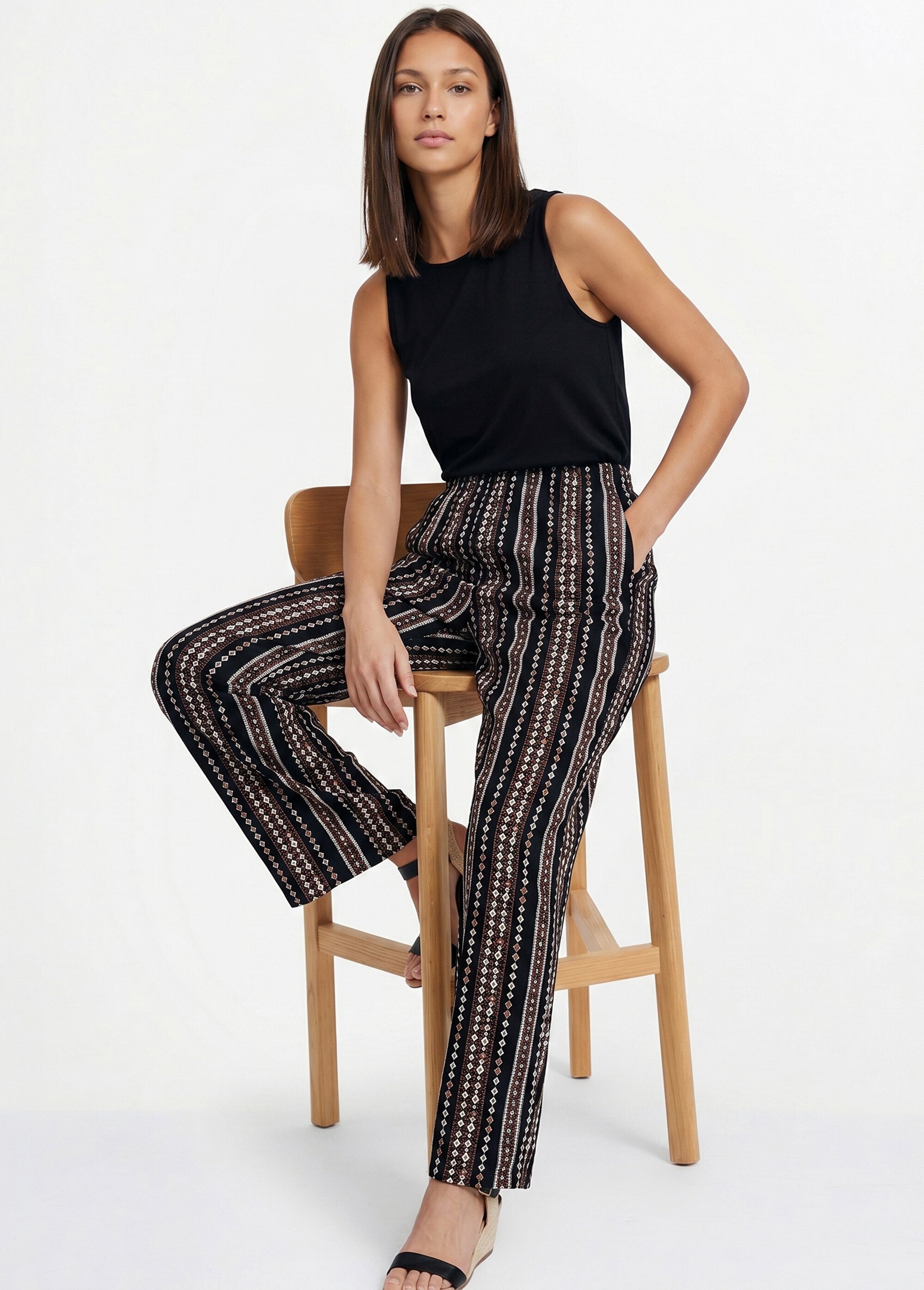 Pantalon imprimé taille élastiquée Femme Noir NECTARINE MV1
