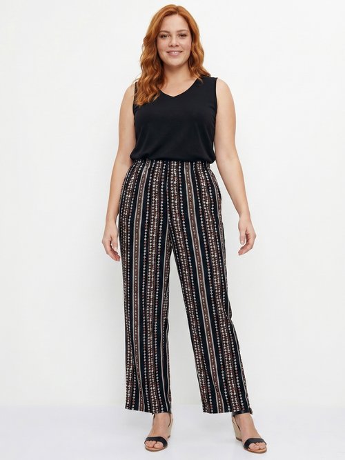Pantalon imprimé taille élastiquée Femme Grande Taille Noir NECTARINE SI1