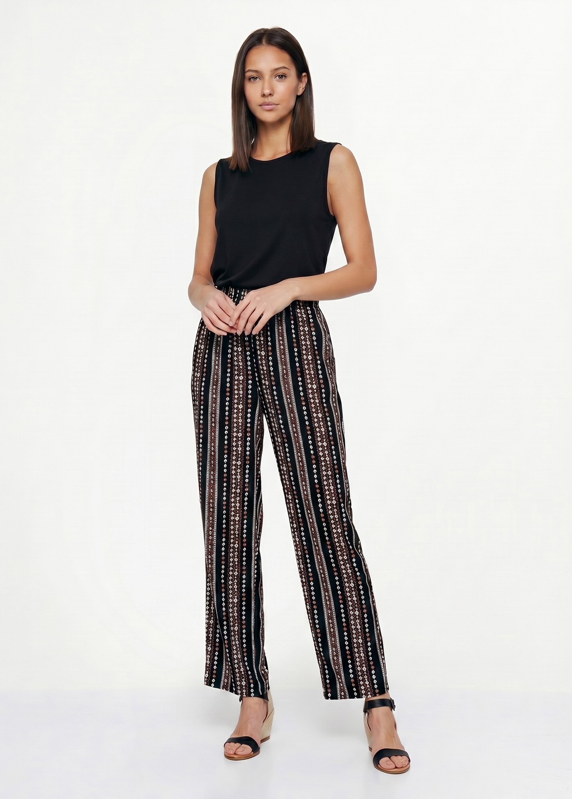 Pantalon imprimé taille élastiquée Femme Noir NECTARINE SI1