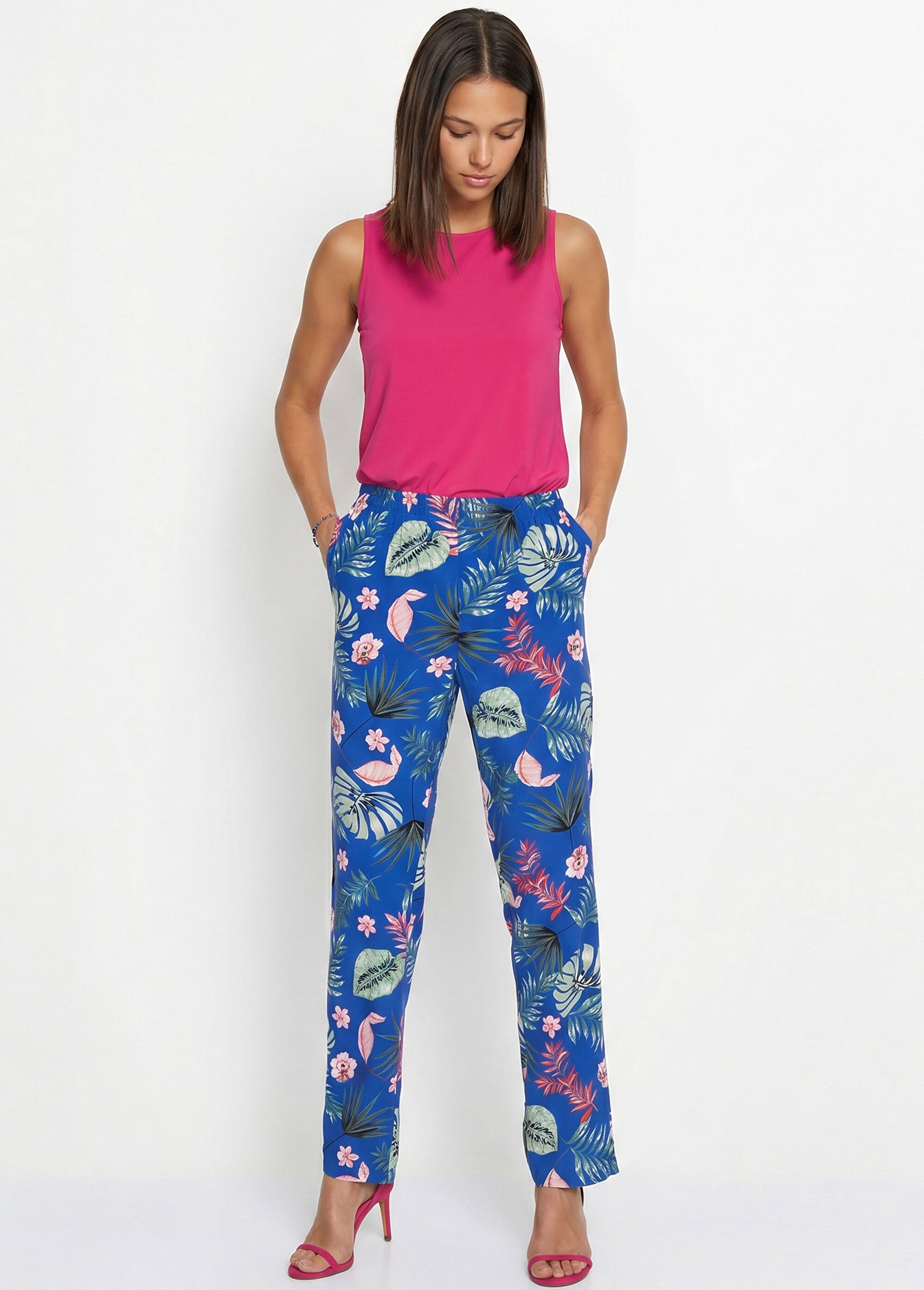Pantalon imprimé taille élastiquée Femme Bleu NECTARINE MV1