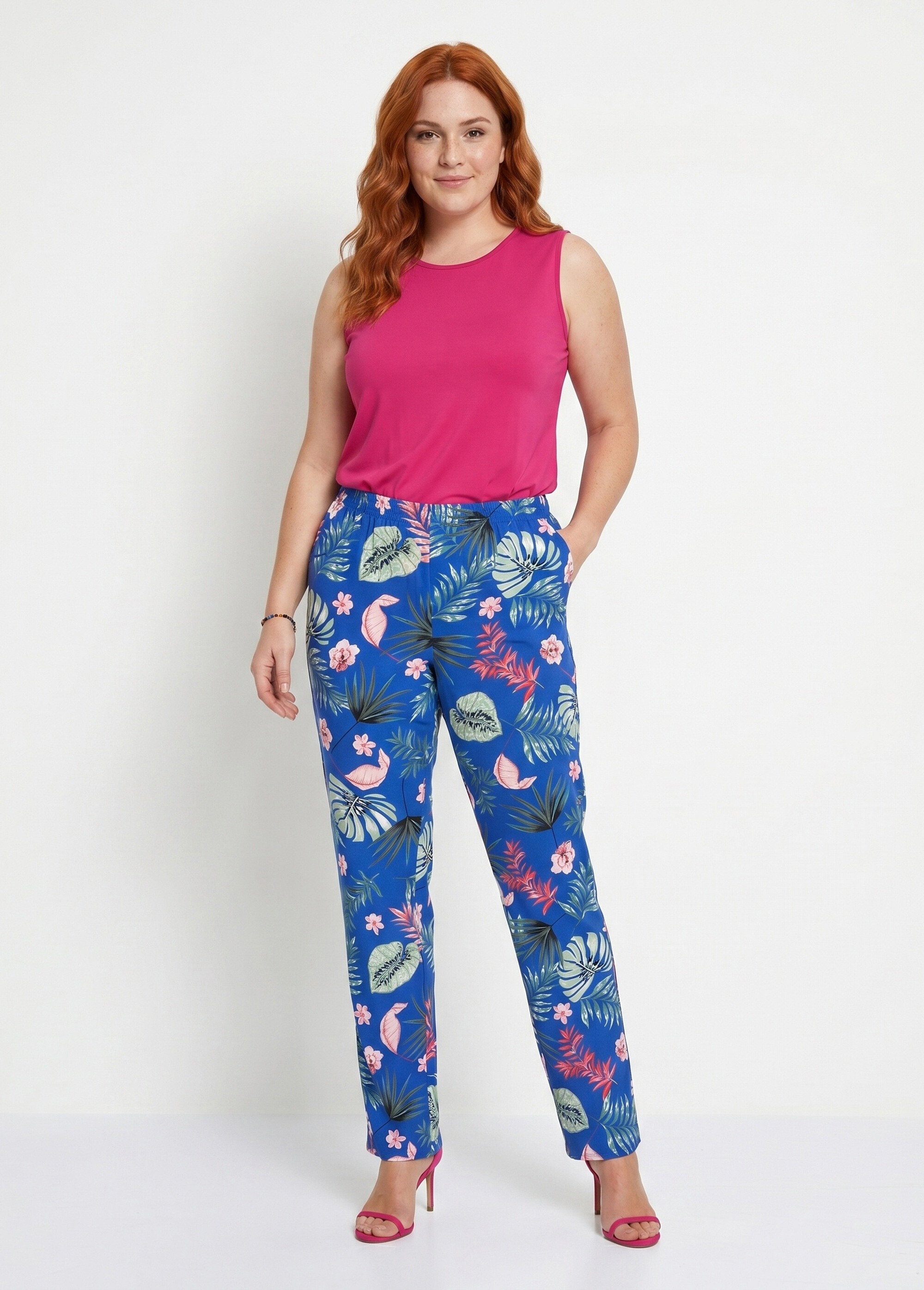 Pantalon imprimé taille élastiquée Femme Grande Taille Bleu NECTARINE SI1