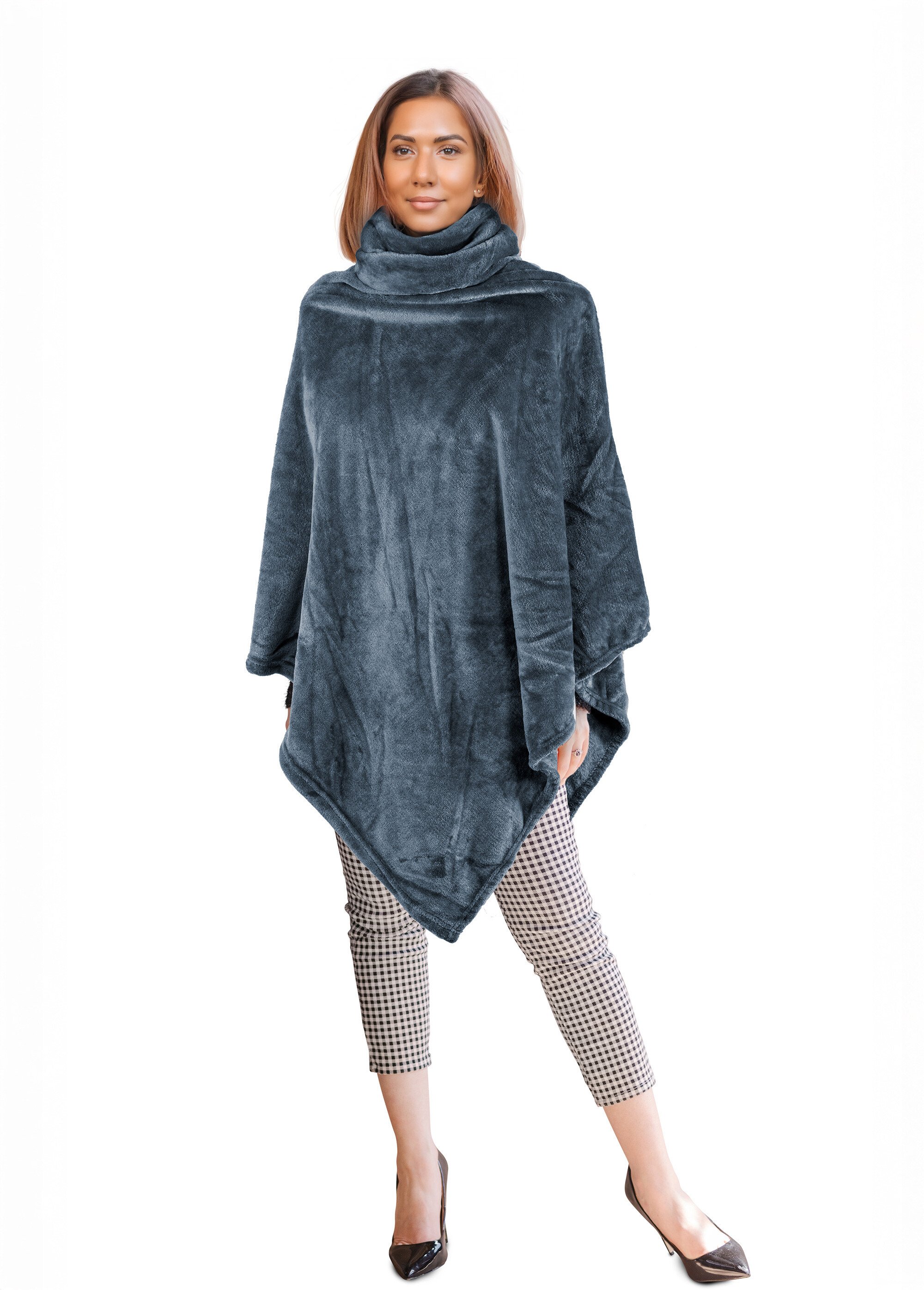 Poncho maille polaire avec col montant Femme Bleu TIS-COSY-PONCHO FA1